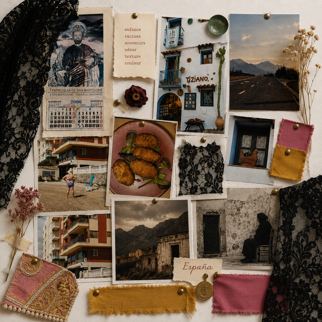 Moodboard du dernier projet artistique, RAIZ. Crée par l'artiste Béa Michel.