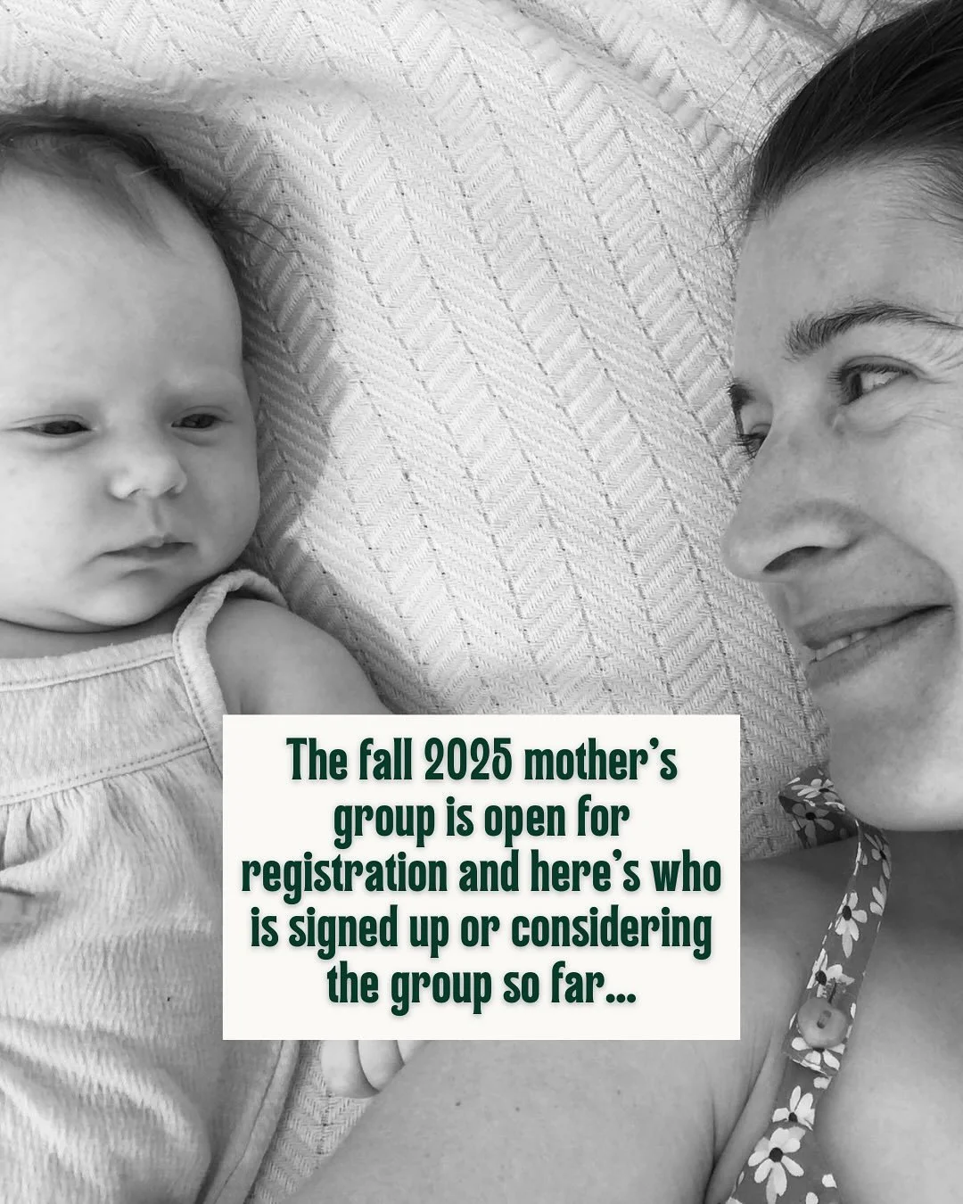 Registration is open for the fall 2025 mother&rsquo;s group and the group is beginning to form. If you&rsquo;re curious who you may meet inside and what topics may come up, here&rsquo;s a little peek at the women who have signed up or are considering