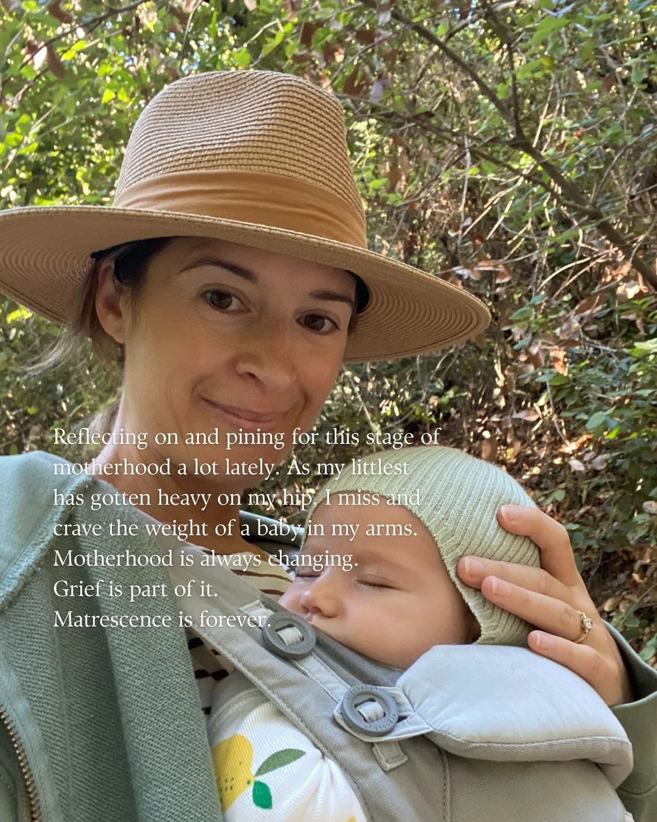 Missing the feel of a baby wrapped around me lately. This stage of motherhood was hard for me though &mdash; I was just beginning to see the light after a long period in the darkness and disorientation of my second matrescence. I was grasping for con