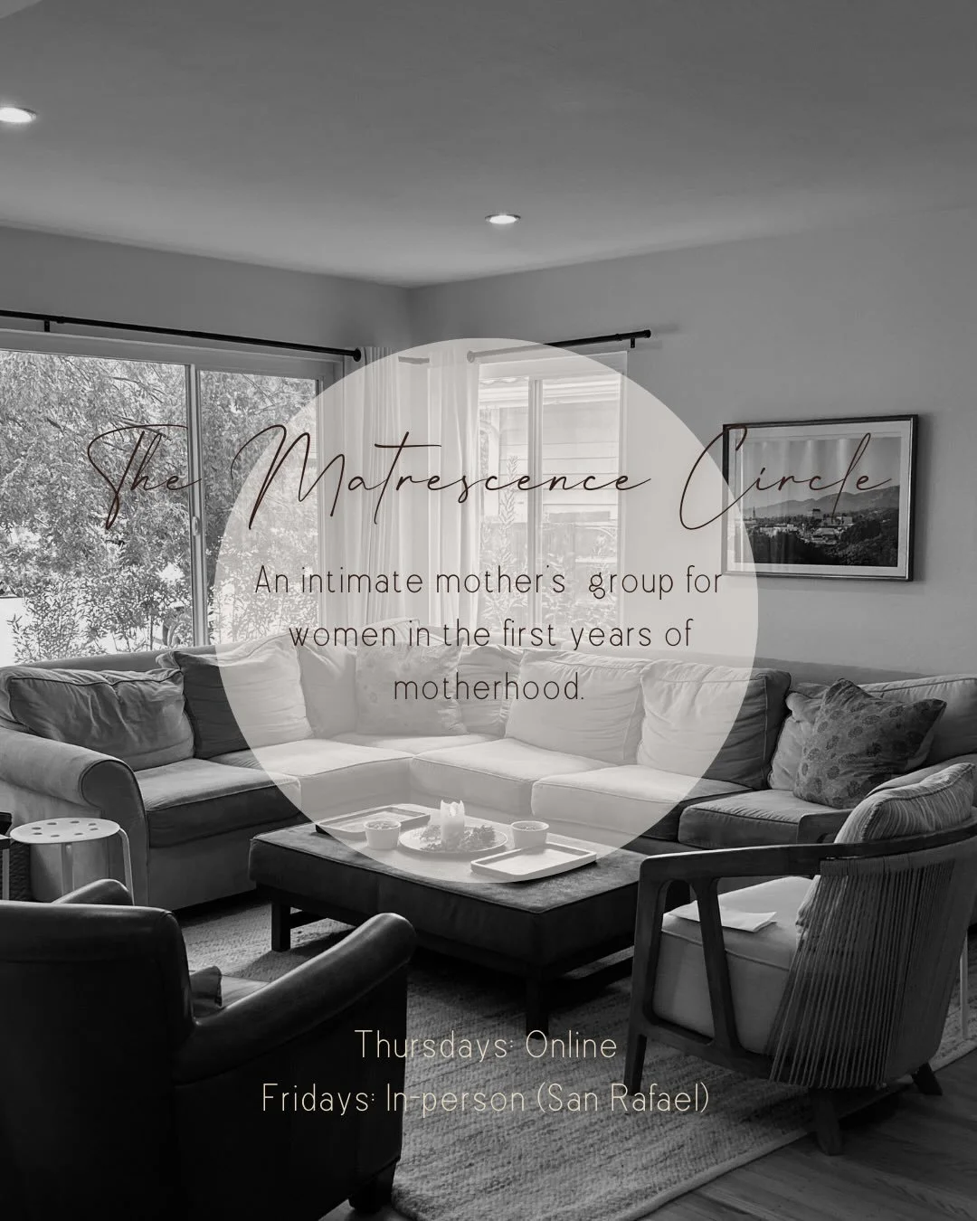 A space for mothers to be nourished and rejuvenated. Three 90-minute mother&rsquo;s circles each month offering community, perspective, forgotten feminine wisdom, and the chance to speak in complete sentences in the company of other women moving thro
