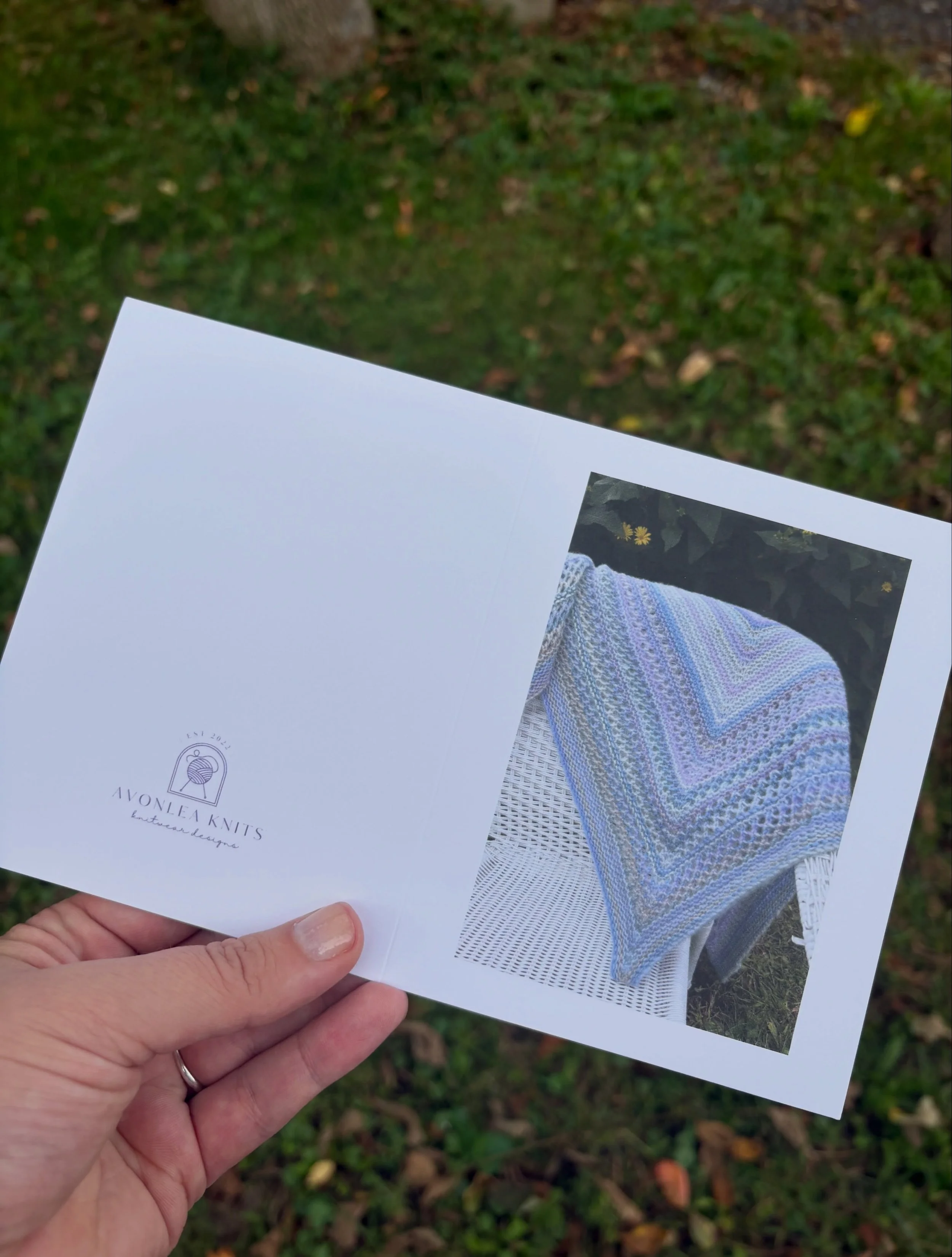 A beautiful card for any occasion or just because, can make anyone&rsquo;s day. These blank cards showcasing beautiful hand knits are perfect to have on hand for any occasion. They can be found in my shop at avonleaknits.ca