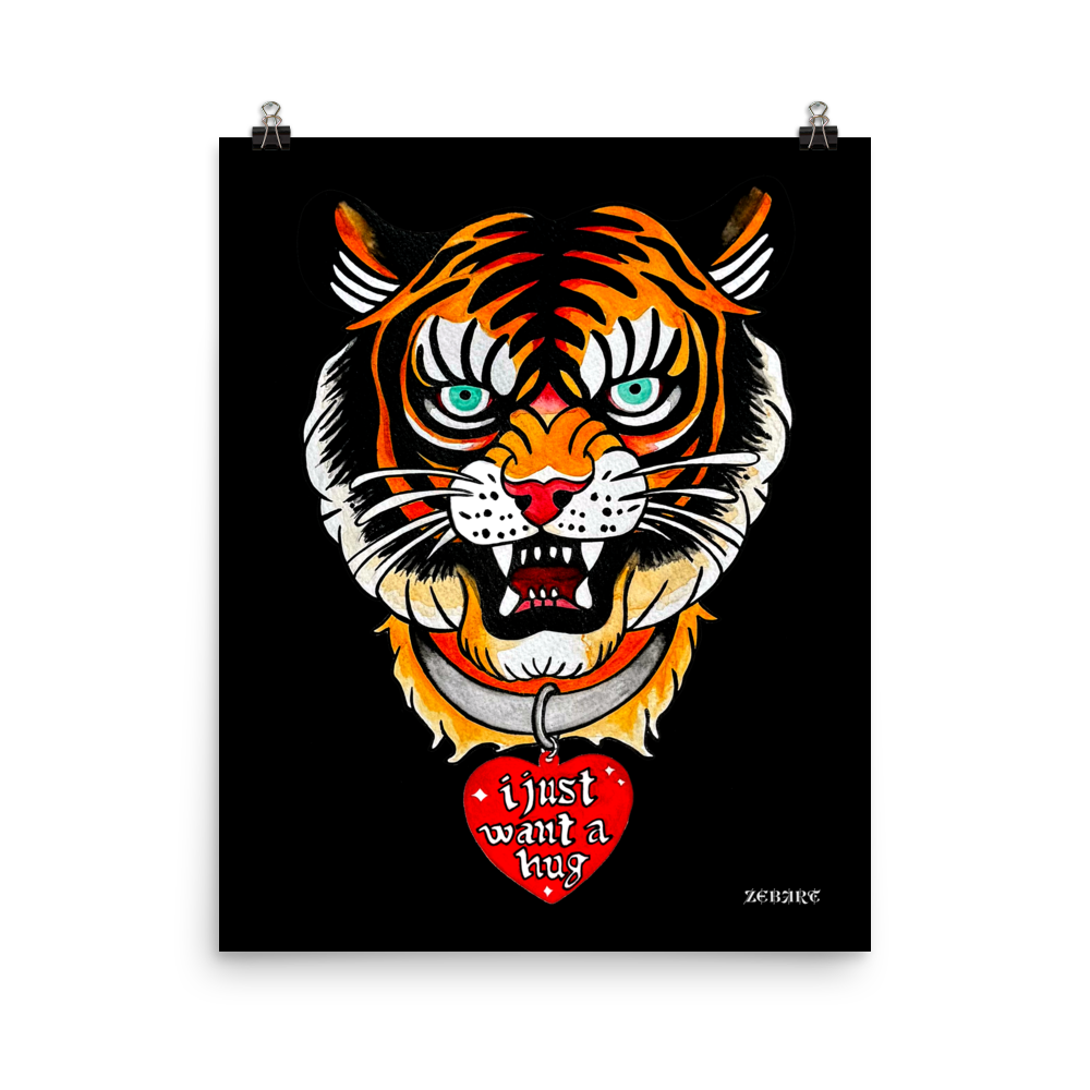 Tiger Hug Poster Black
