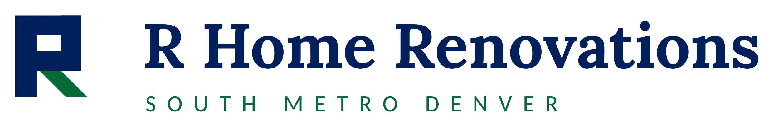 Logo of R Home Renovations, includes stylized letter R with a blue and green color scheme, and the text 'R Home Renovations' with the subtitle 'South Metro Denver'.