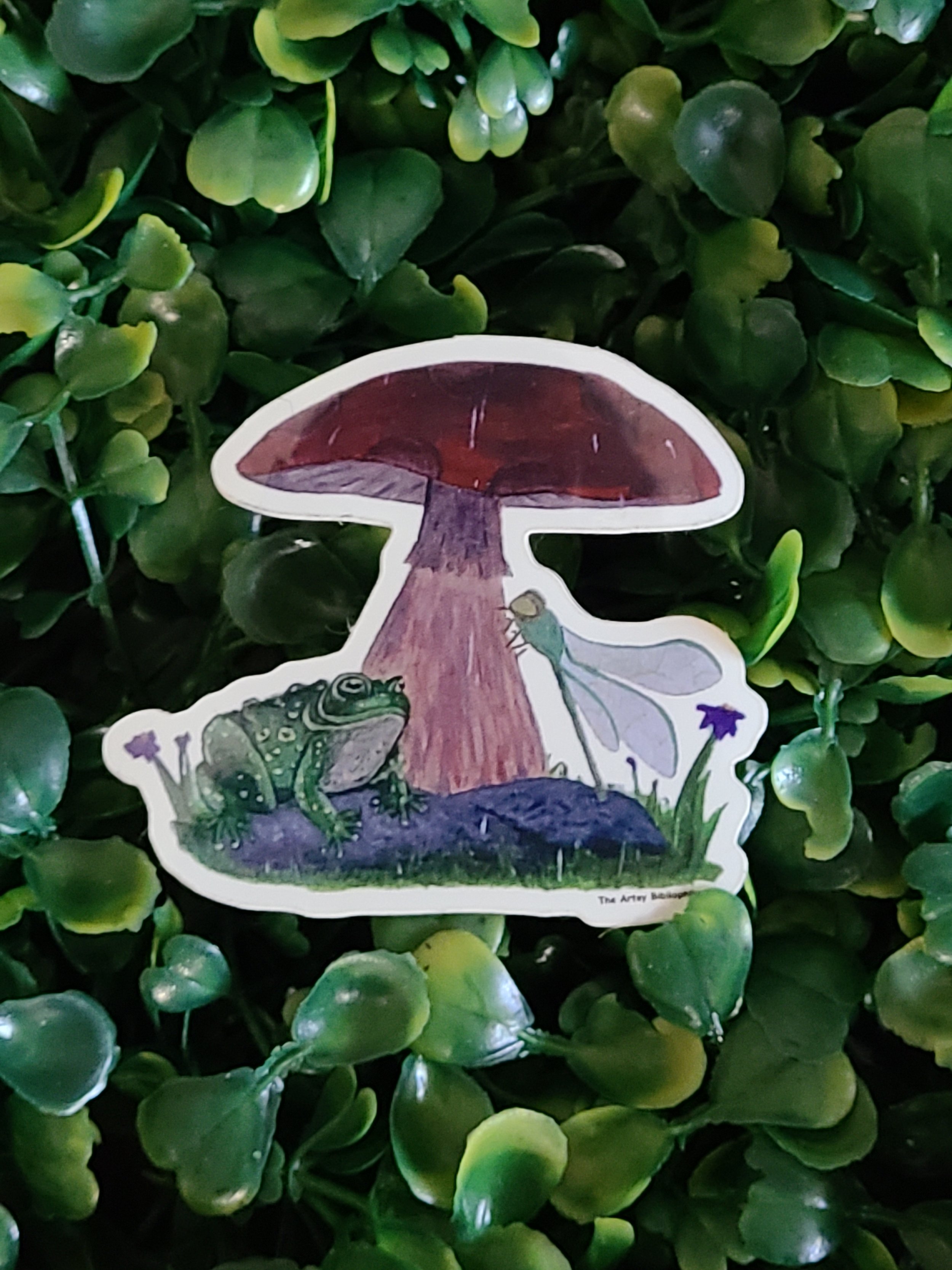 Mushroom , Dragonfly, Frog sticker