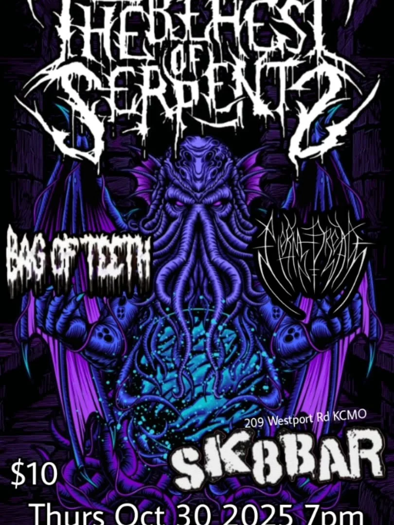 The Behest of Serpents are coming to Sk8bar!  Bag of Teeth and Eternal Dread will join the bill.  What a lineup.  Oct 30th.  7pm.