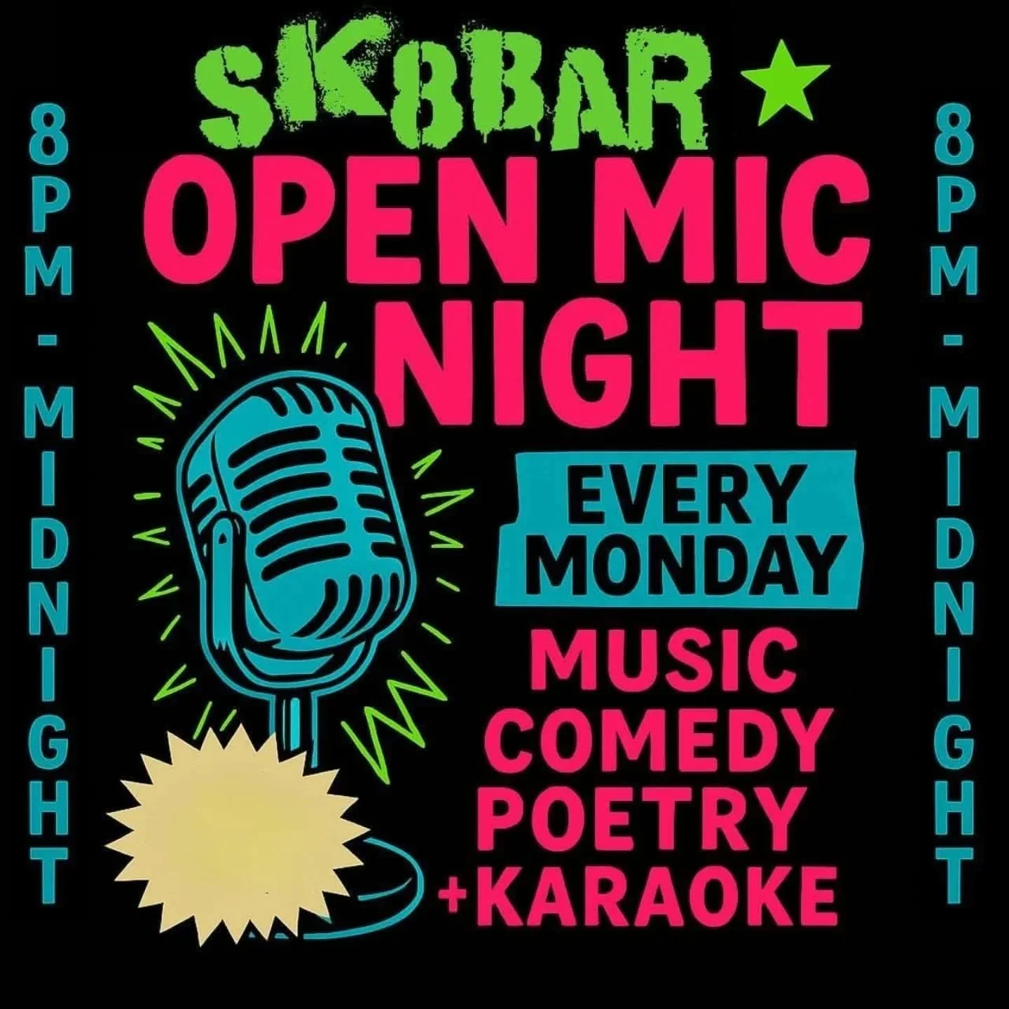 It's Monday night that means it's Open Mic night with TJ!  Come out and perform or just watch.  Always a good time.  8pm