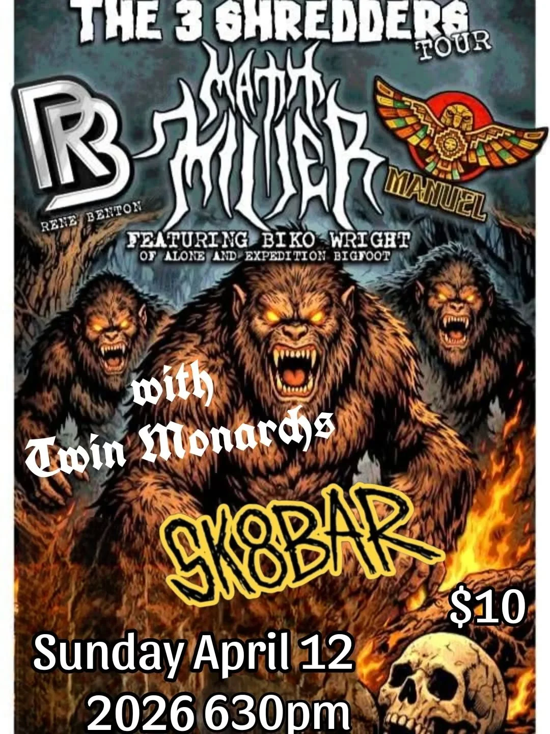 This awesome tour is coming through Sk8bar tomorrow and will have locals Twin Monarchs on the bill!! This show will also feature Biko Wright from TV series Alone and Expedition Bigfoot!  Check it out.  630pm