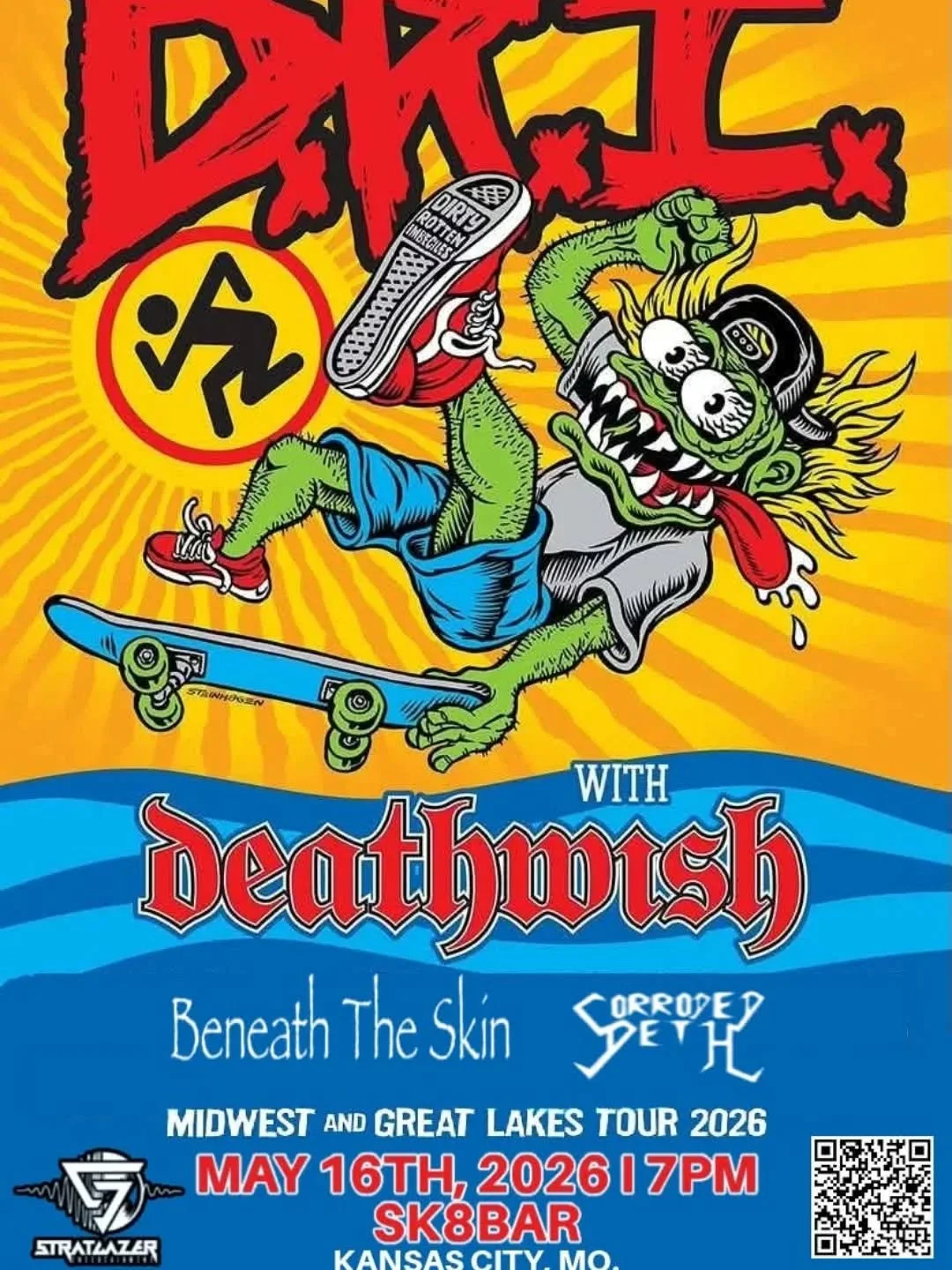 Thrash Legends D.R.I are coming to Sk8bar!!! Get them tickets we expect a sell out.  Deathwish, Beneath the Skin, and Corroded Deth are on the show.  QR code is on my flyer.