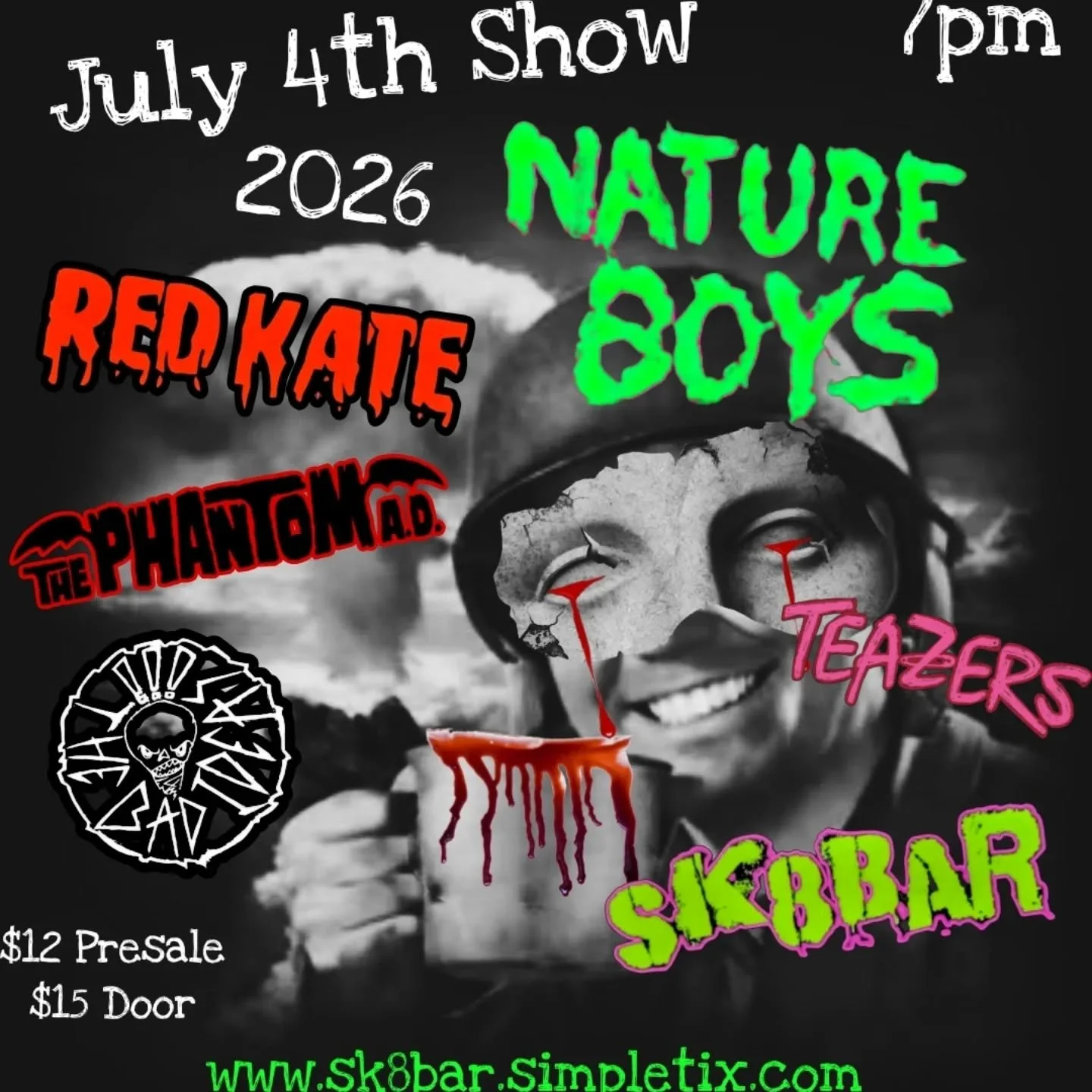 July 4th is going to be crazy!  Nature Boys with Red Kate, Bad Ideas, Teazers, and special touring guest The Phantom A.D.! We can't wait.