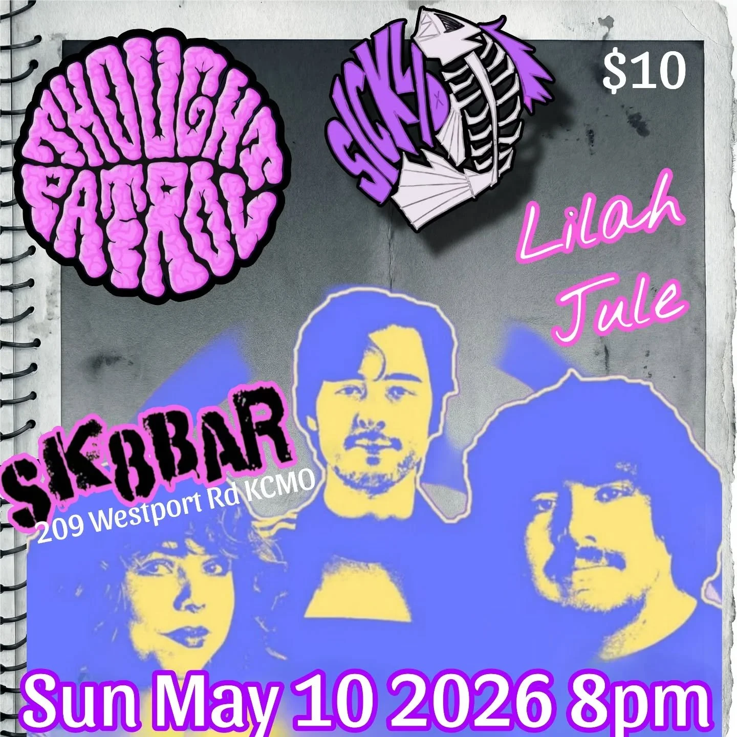 Sunday May 10th at Sk8bar!  Thought Patrol is in KC and will be joining locals Sicklid and Lilah Jule.  Come see these talented artists.