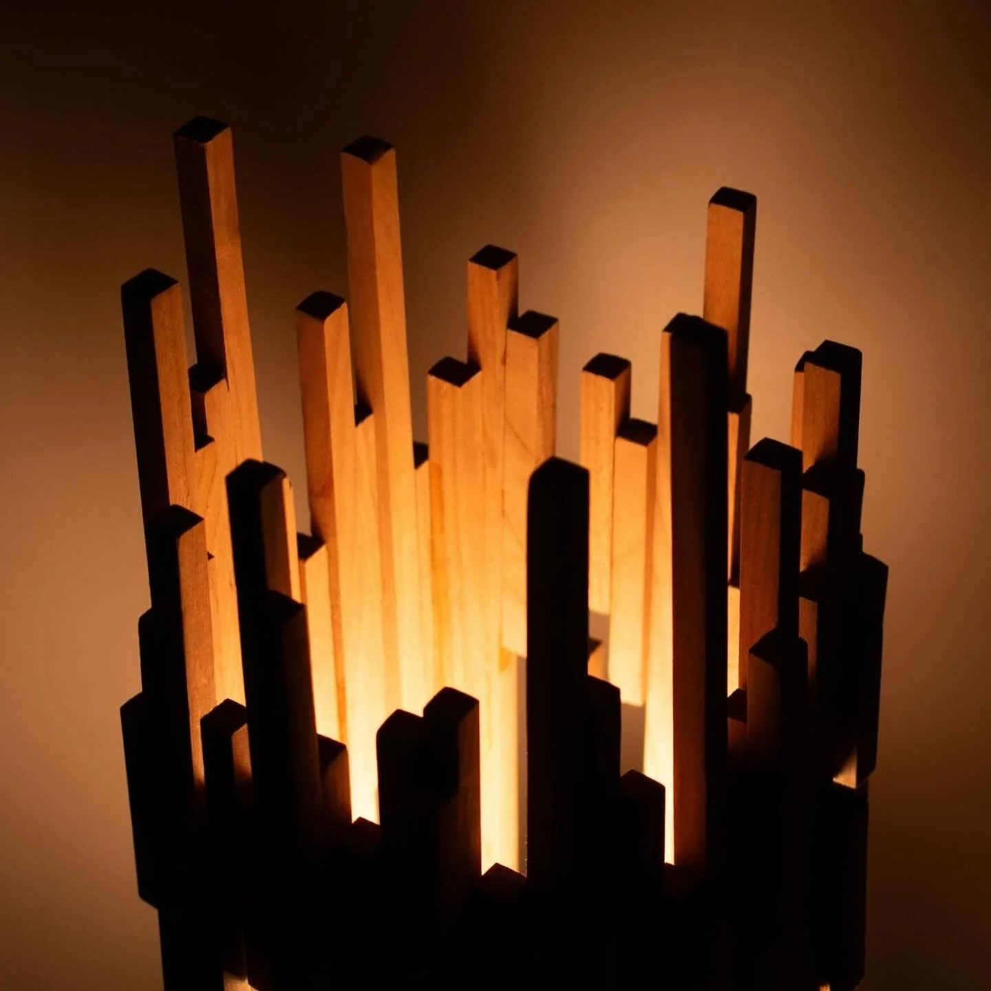 Grotto - organic lamp made up of 80+ cherry dowels.