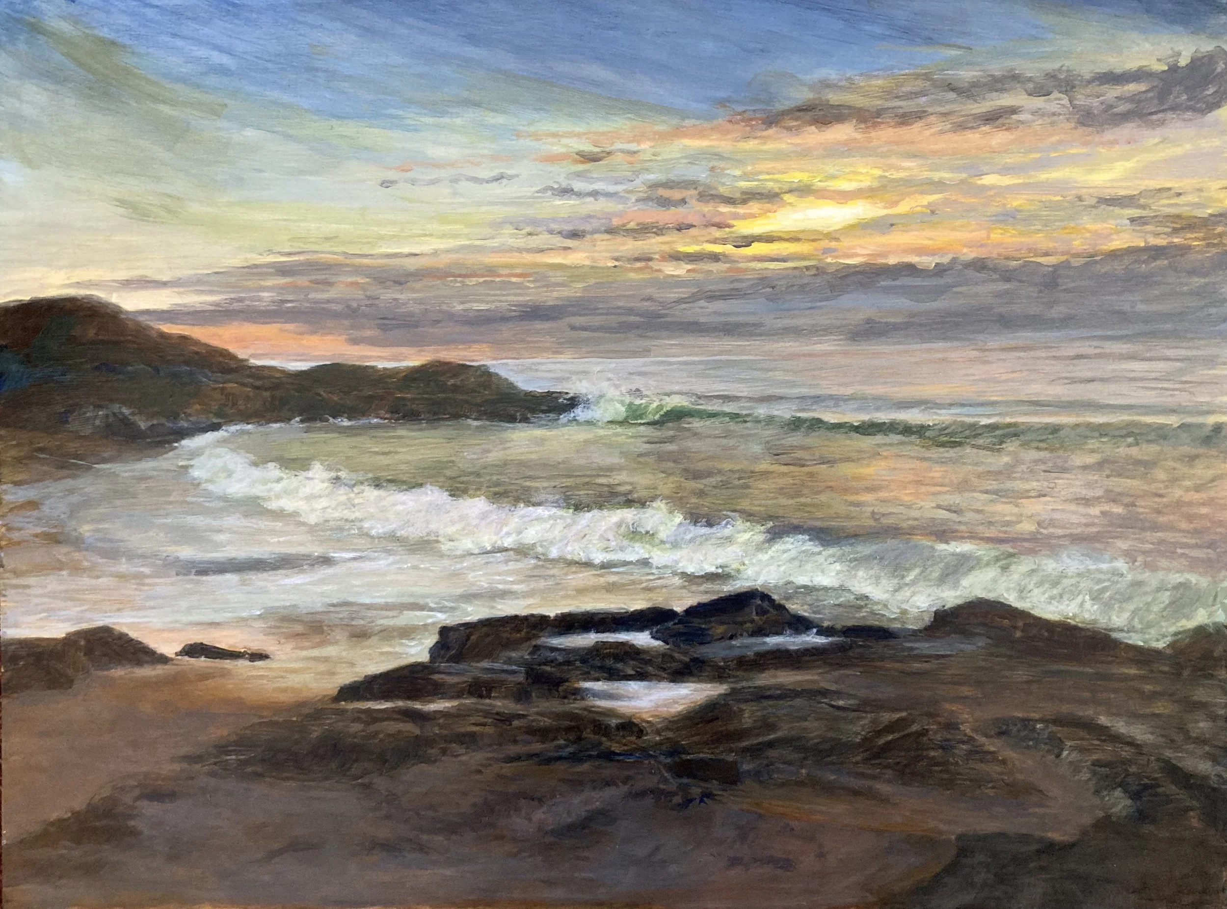 Orange Sunset at Bean Creek -- 18 x 24 original acrylic painting on wood panel -- $500