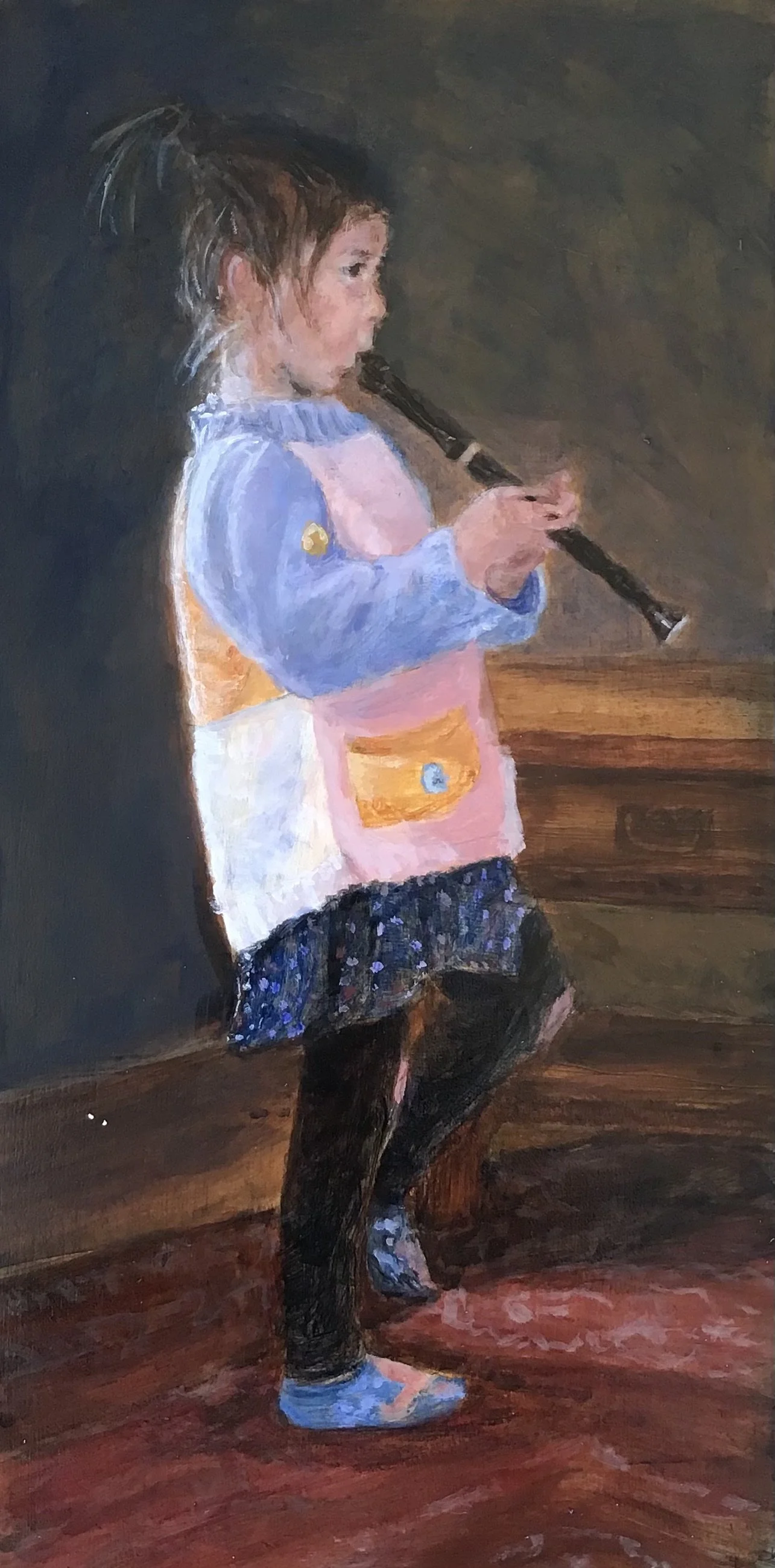 Recorder Girl # 1 -- 6 x 12 original acrylic painting on birch panel -- $150