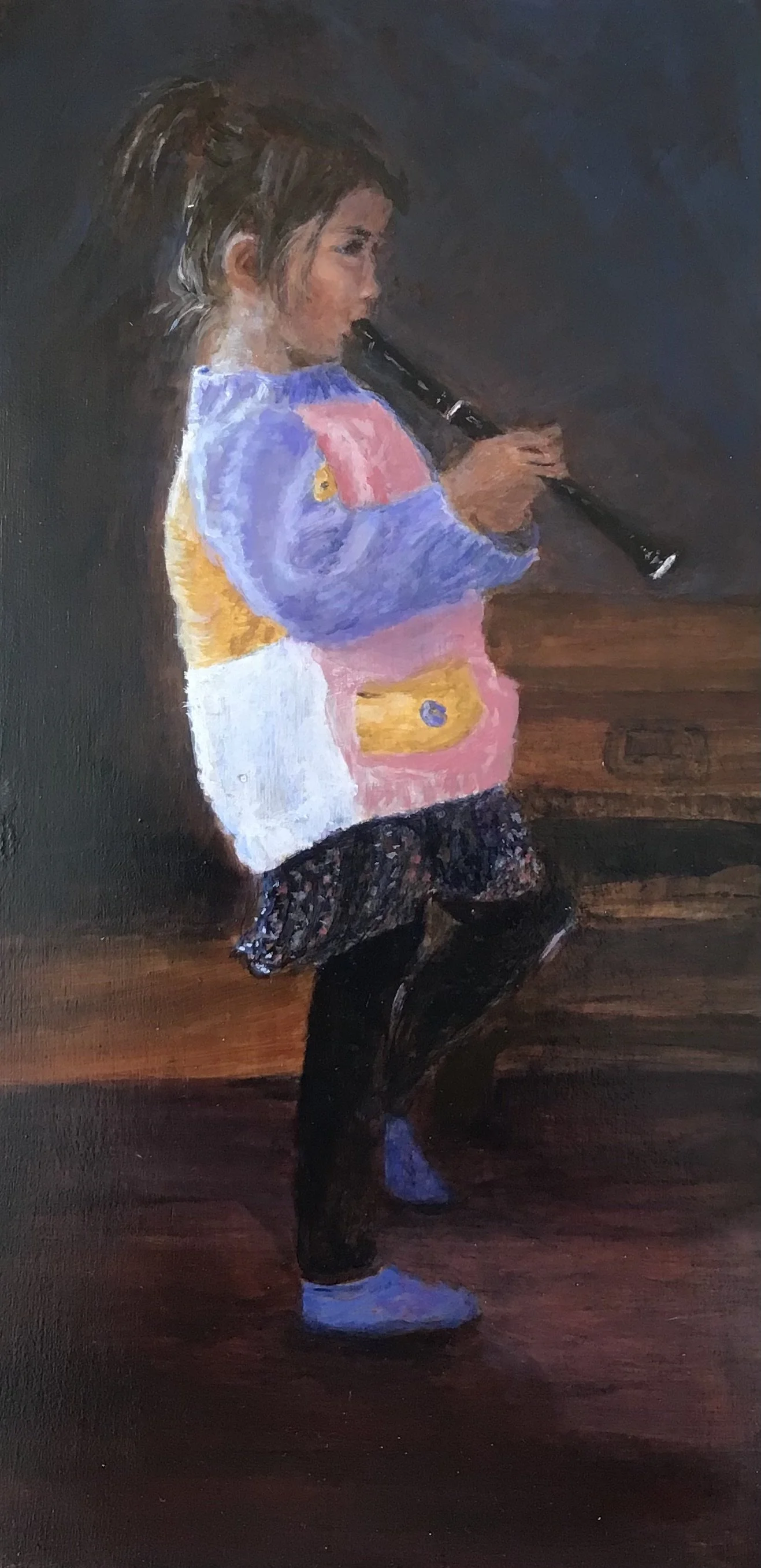 Recorder Girl # 2 -- 6 x 12" original acrylic painting on birch panel -- $150