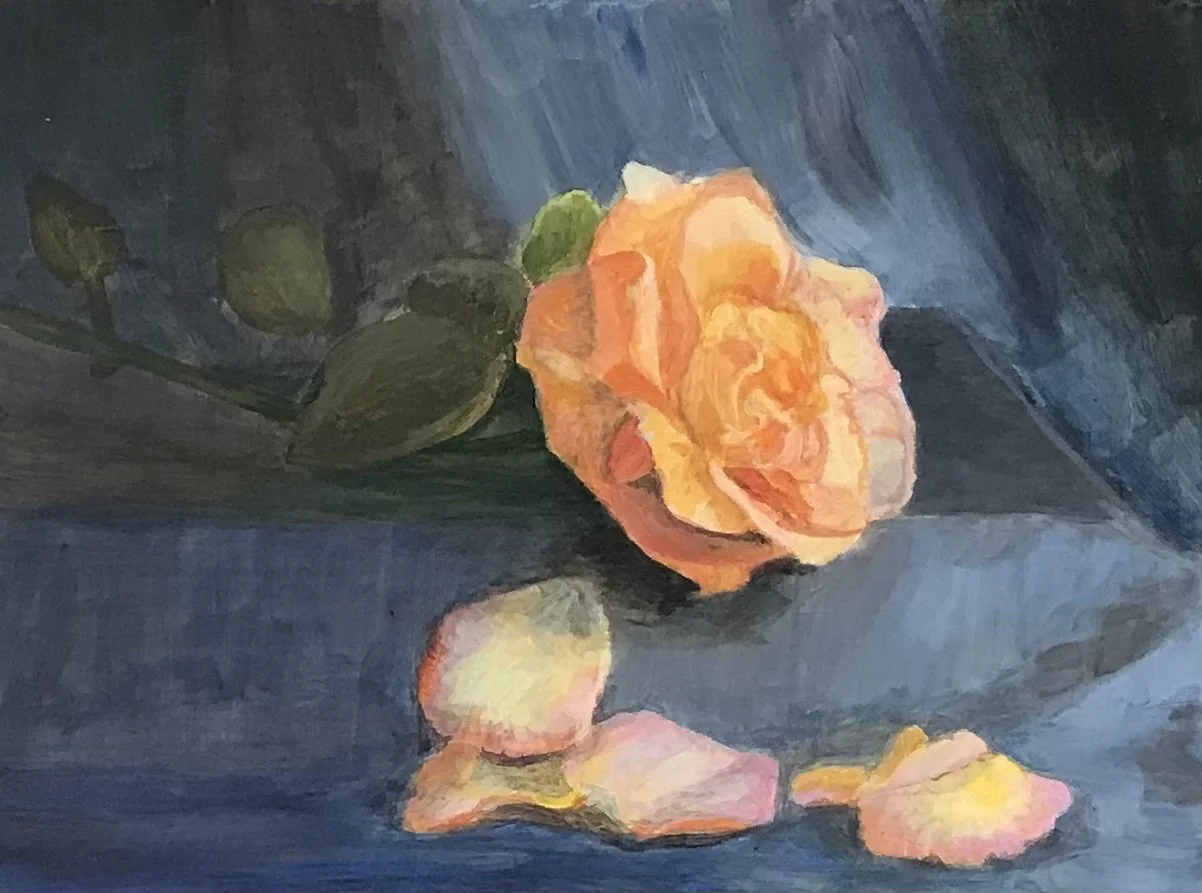 Last Winter Rose -- 9 x 12 original acrylic painting on birch panel -- $150