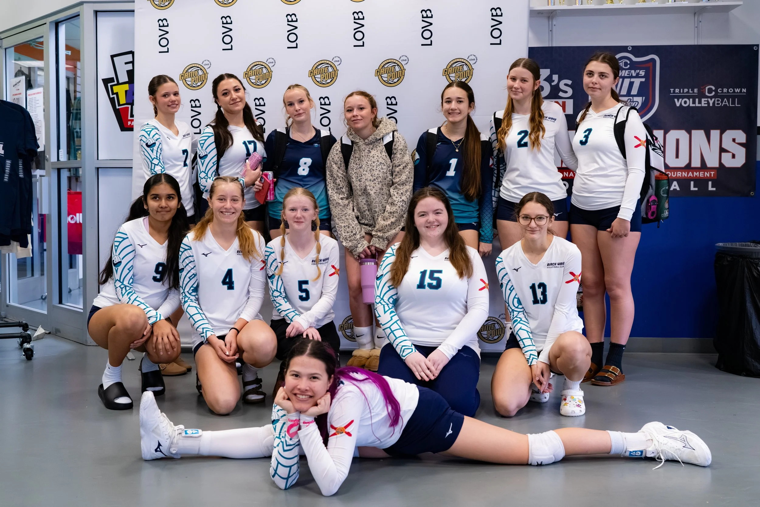 Beach Wave Volleyball Team 16 Premier posing for a team photo and the end of the 2026 Chill Blast Tournament hosted by Game Point