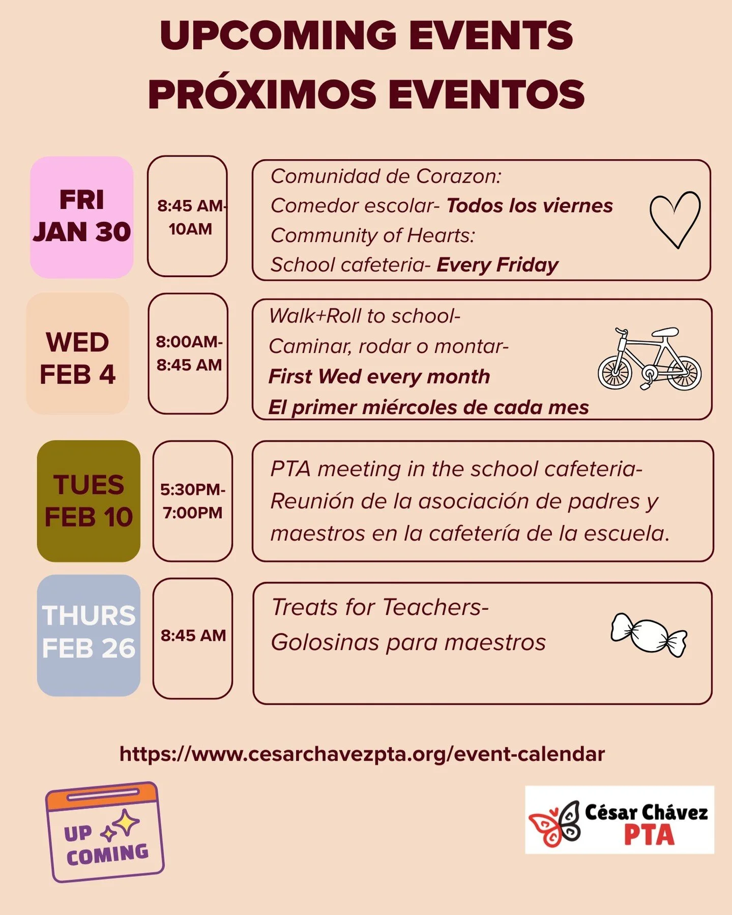 EDIT: PTA meeting this month has been moved to February 24th at 3:45pm so we can join the Ch&aacute;vez staff for a discussion about our school&rsquo;s redesign. Visit our website&rsquo;s event calendar to keep up to date on all the happenings!

EDIT