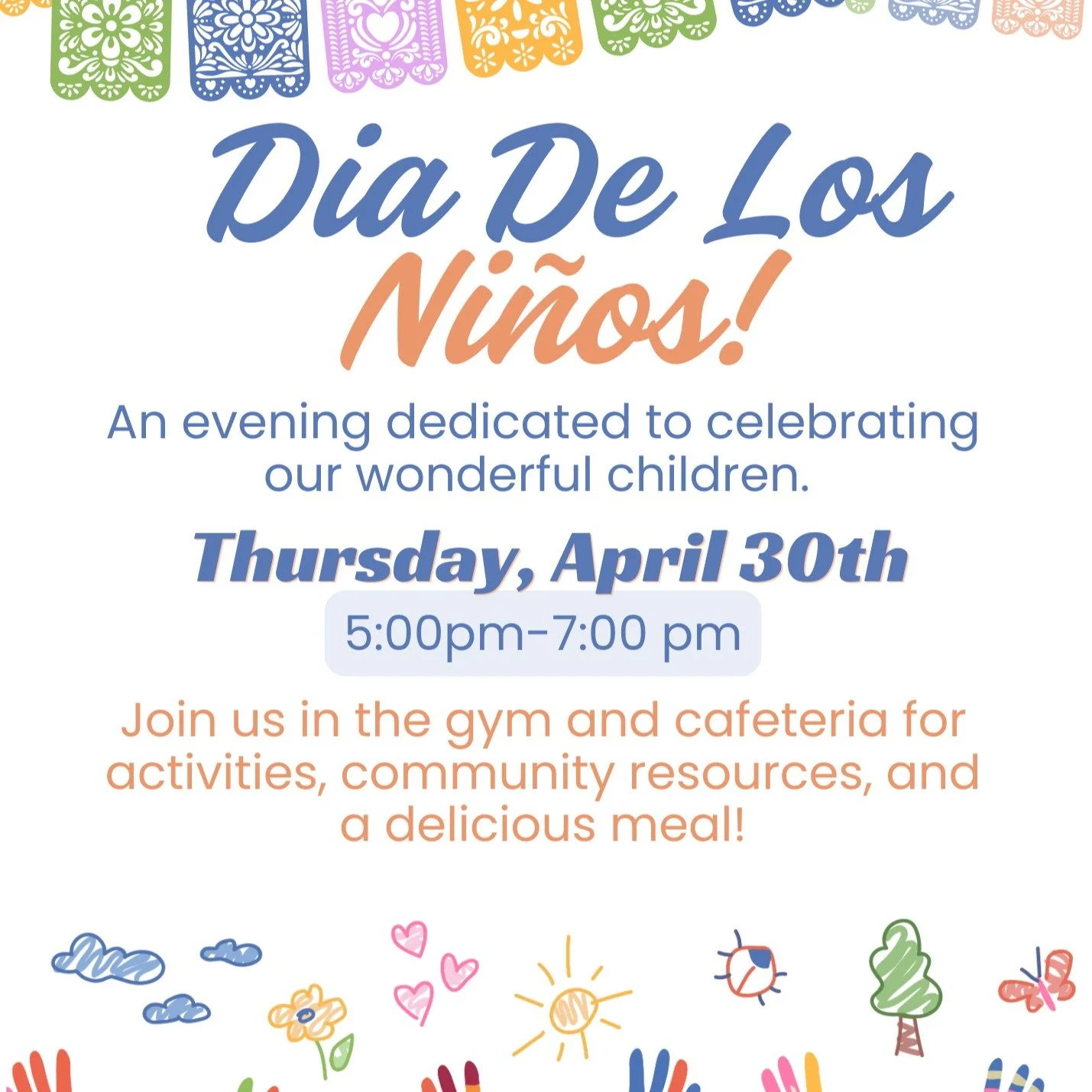 Dia de los Ni&ntilde;os Event!🎉

Mark your calendar's for the school's annual Dia de los Ni&ntilde;os Event! It's going to be an amazing night of community of celebration!

&iexcl;Marquen sus calendarios para el evento anual del D&iacute;a de los Ni