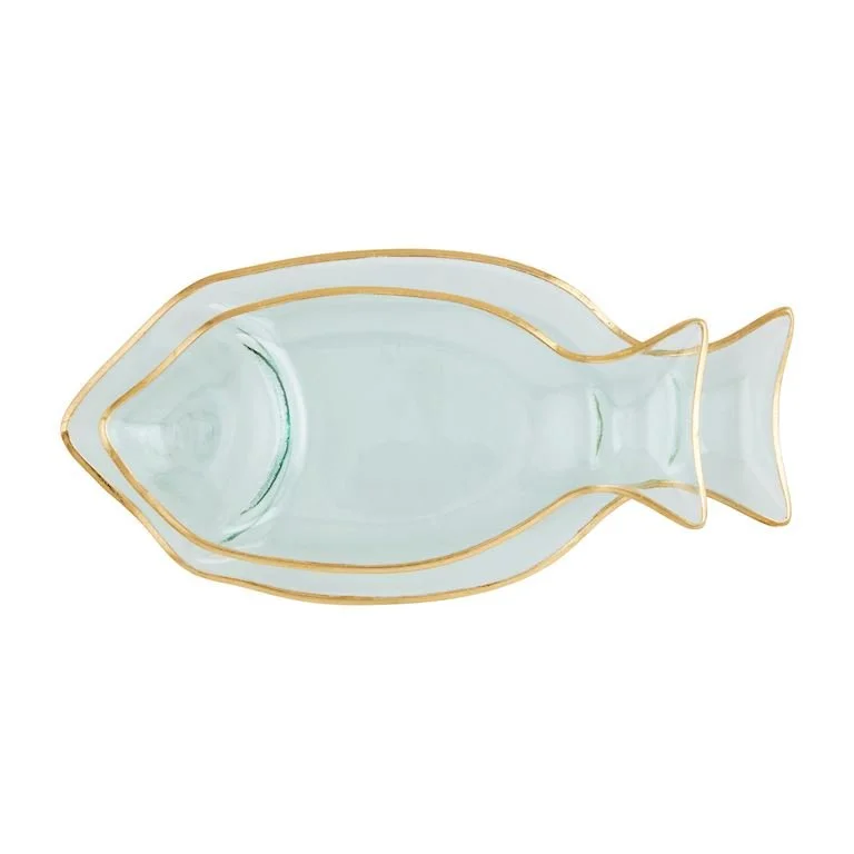 Gold Edge Glass Fish Tray Set