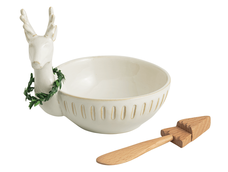 Mudpie Deer Holiday Dish with Wooden Spreader