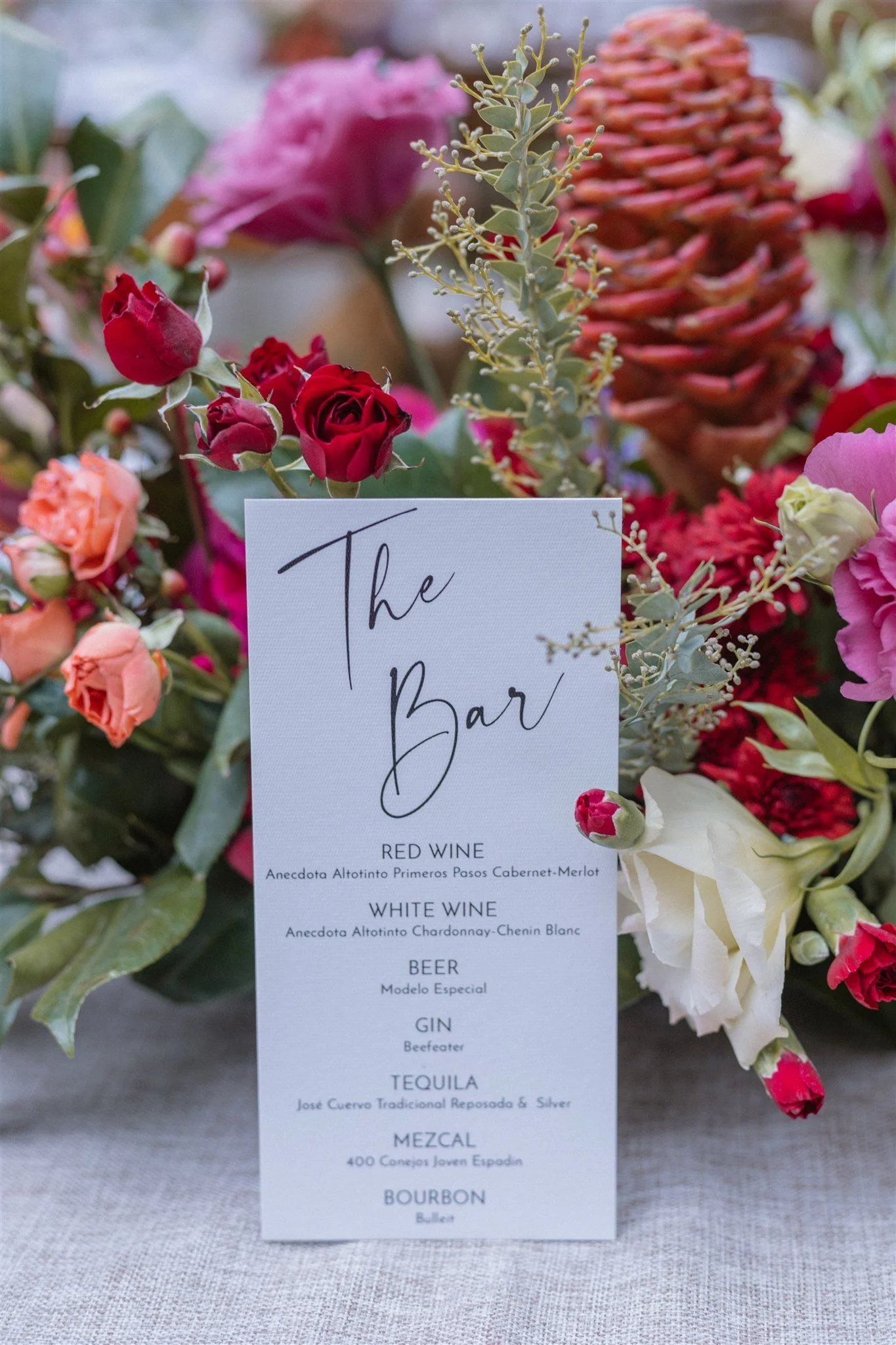 Bar Menu, Weddings in Mexico