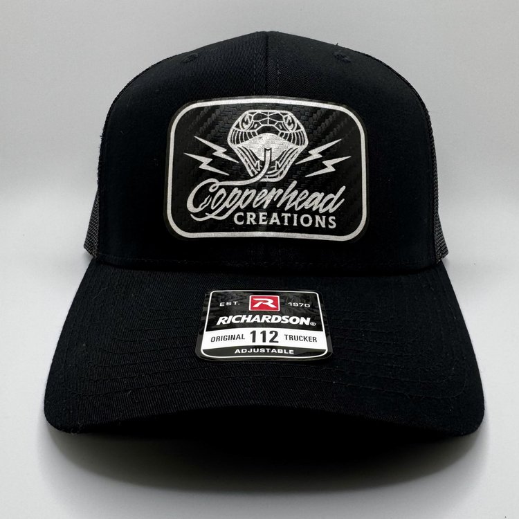 Copperhead Creations black cap with carbon fiber and silver engraved patch