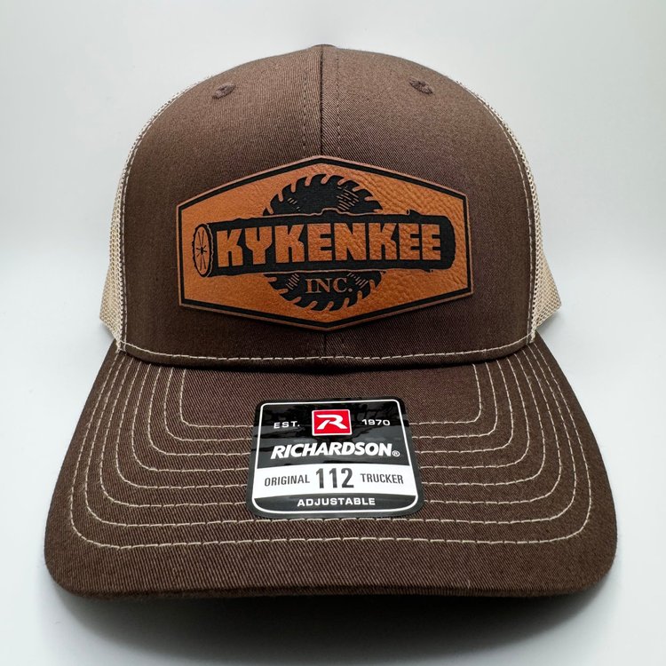 Kykenkee brown and khaki Richardson cap with laser-engraved rawhide leatherette patch
