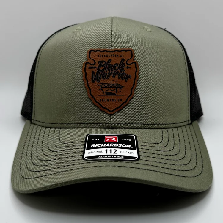 Black Warrior Brewing loden green patch hat with custom engraved brewery logo