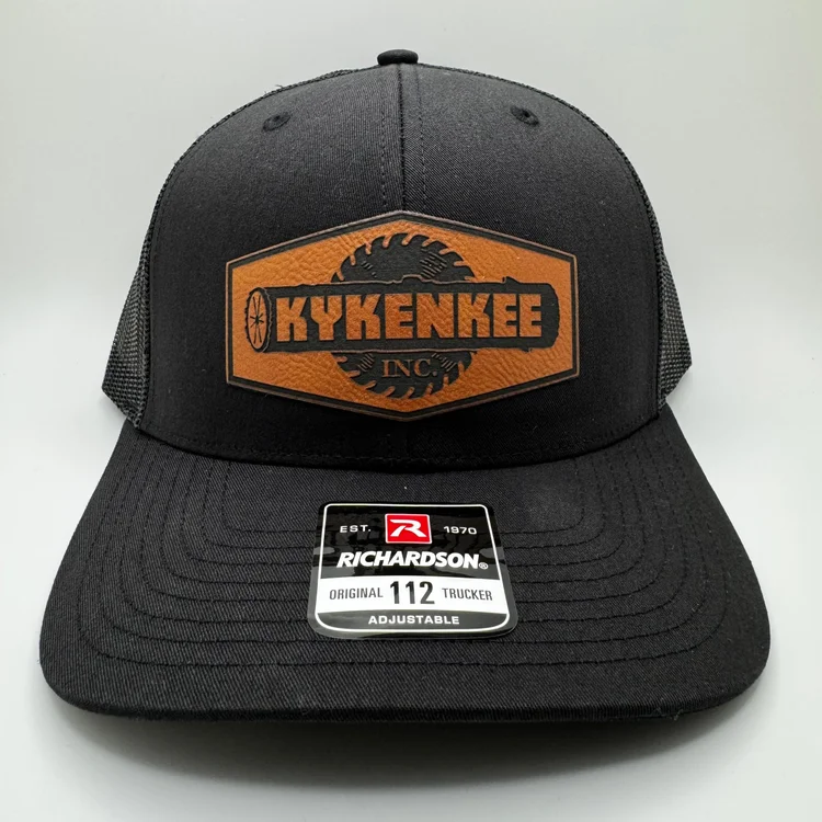 Kykenkee black Richardson cap with engraved leatherette logo patch