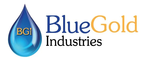 Logo of BlueGold Industries featuring a blue water droplet with the initials BGi inside and the company name next to it.