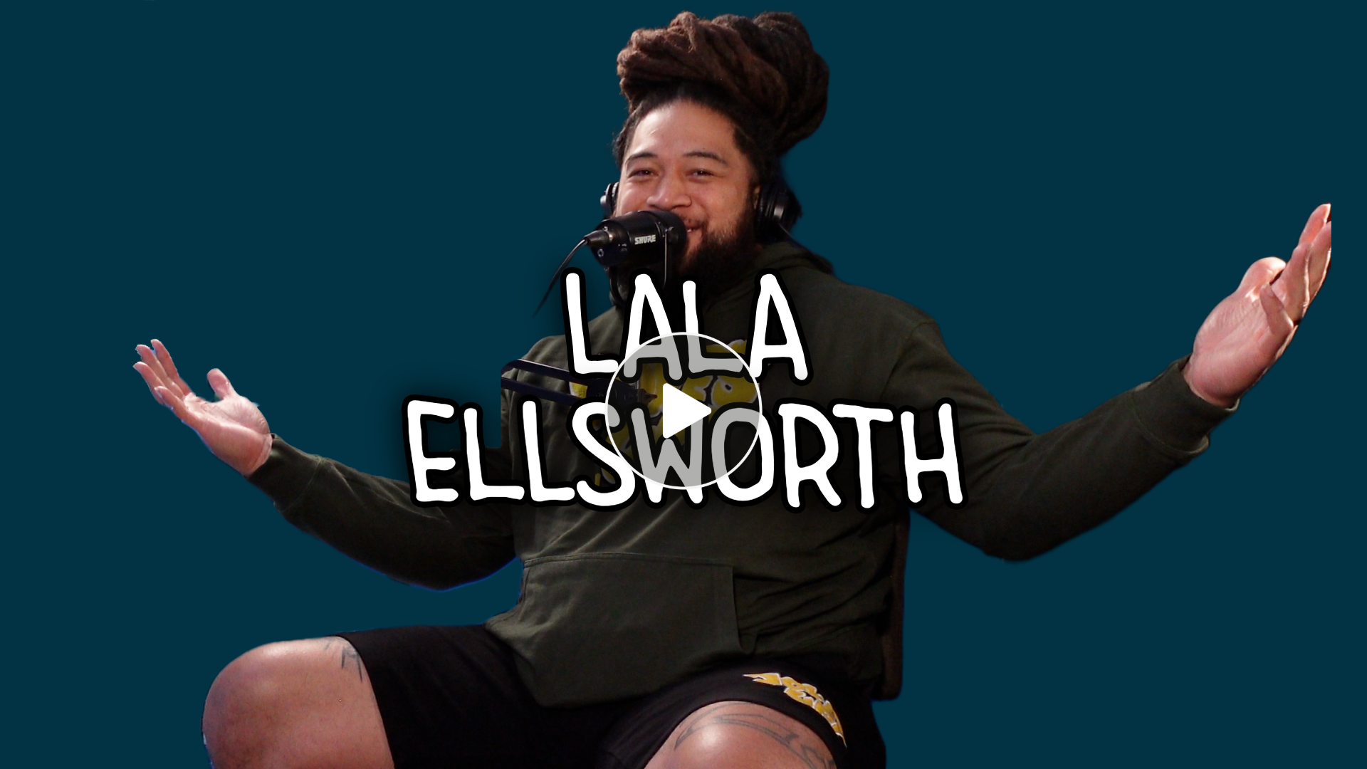 A man sitting down on the Where To Get Started Podcast talking about Tattooing. Lala Ellsworth