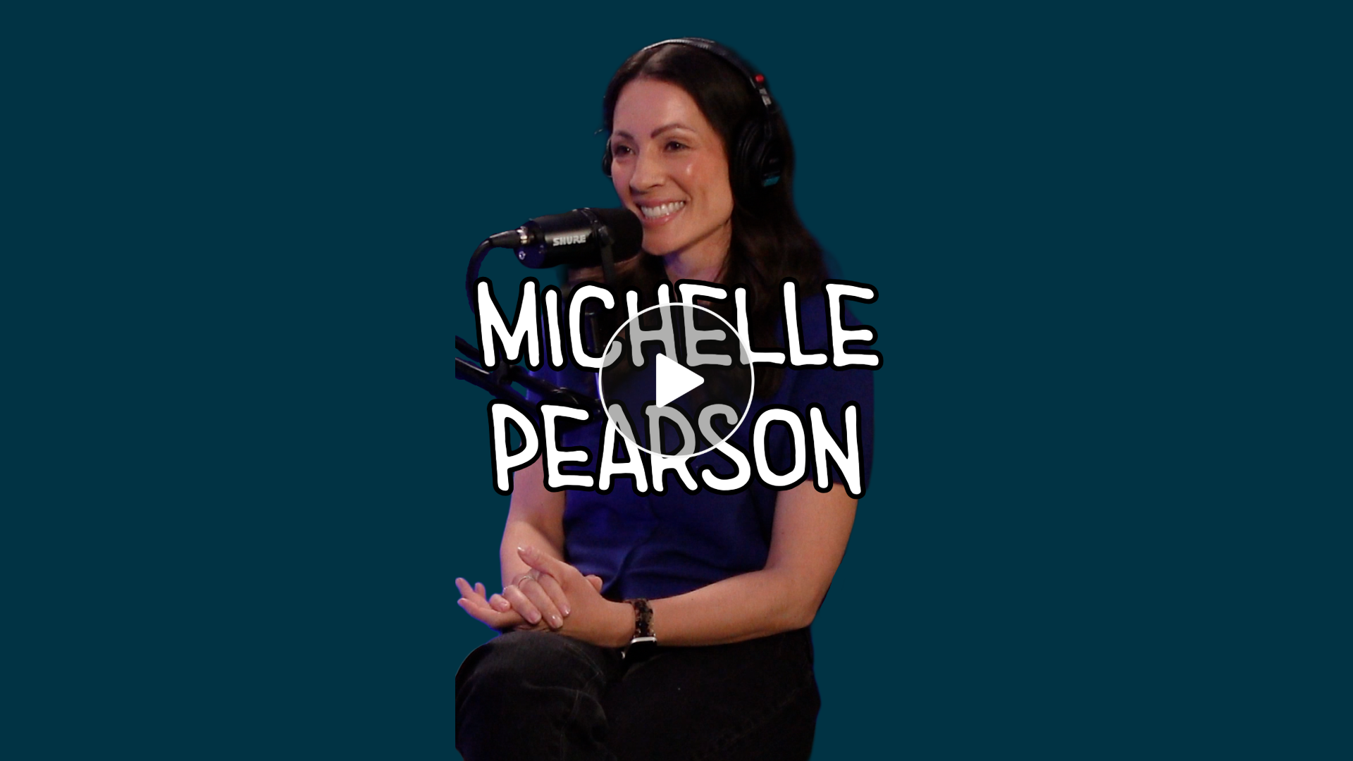 A woman sitting down as a guest on the Where To Get Started Podcast. Michelle Pearson, an actress and model.
