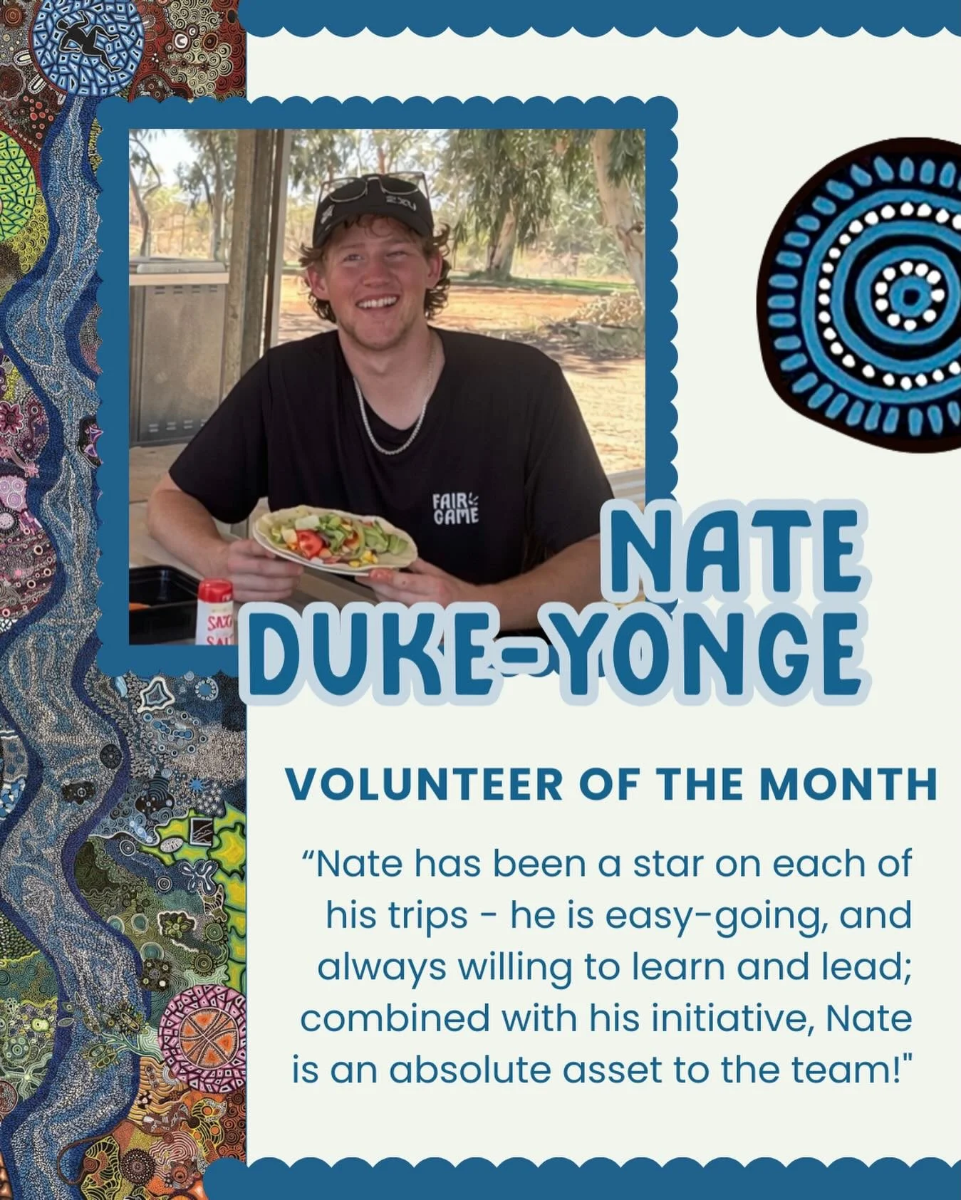 ⭐️ Volunteer of the Month for January - Nate Duke-Yonge! ⭐️ Medical student Nate joined Fair Game in August 2025 and has already clocked up two week long trips to the Kimberley and Mid West regions! 🤩 He has spent time running our health and fitness