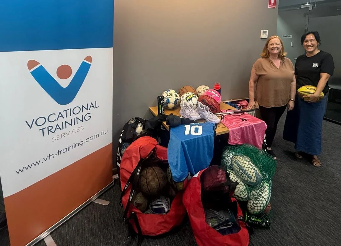 Recently the team at @vts.training donated this awesome haul of pre-loved sports equipment as part of their Aboriginal School Based Training program 🙌🏼 A big shout out to Kathy Whitcher, Business Development and Client Relationship Manager (picture