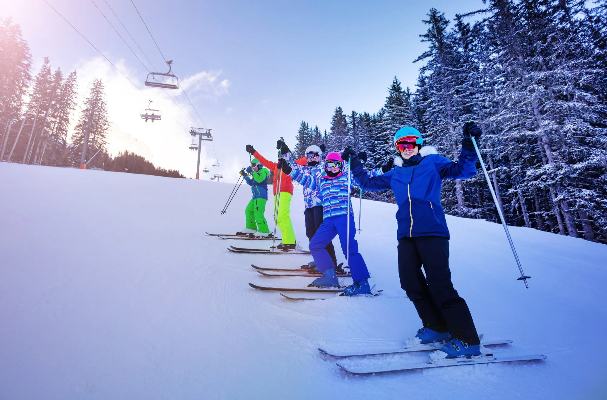 Teens and older children skiing on a Winter Adventure Camp