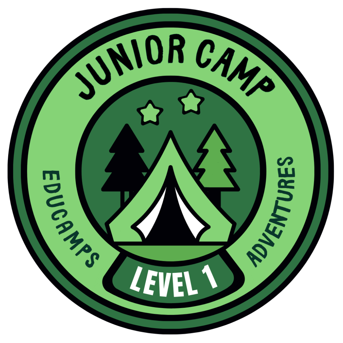 A green New Forest Junior Camp adventure patch, for level 1 adventurers (ages 8-11)
