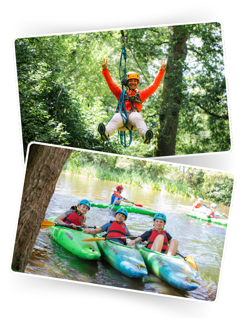 International students and UK students are taking part in fun / thrilling outdoor adventure activities including kayaking and zipline activities