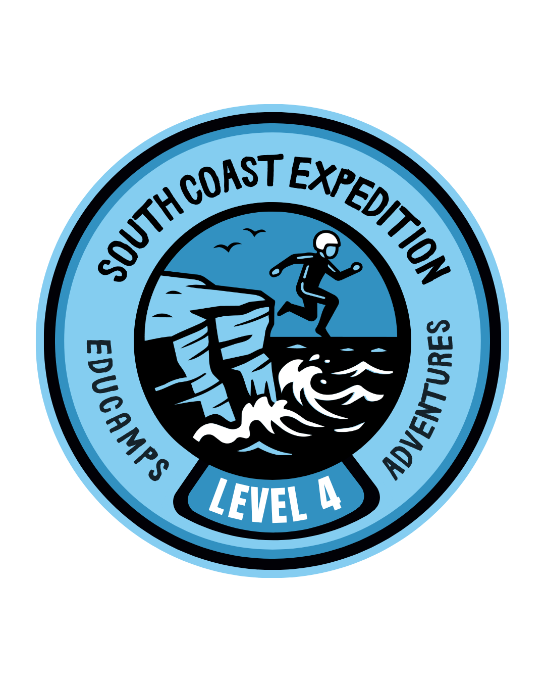 Educamps Level 4 South Coast Expedition patch with teens on a Cornish clifftop
