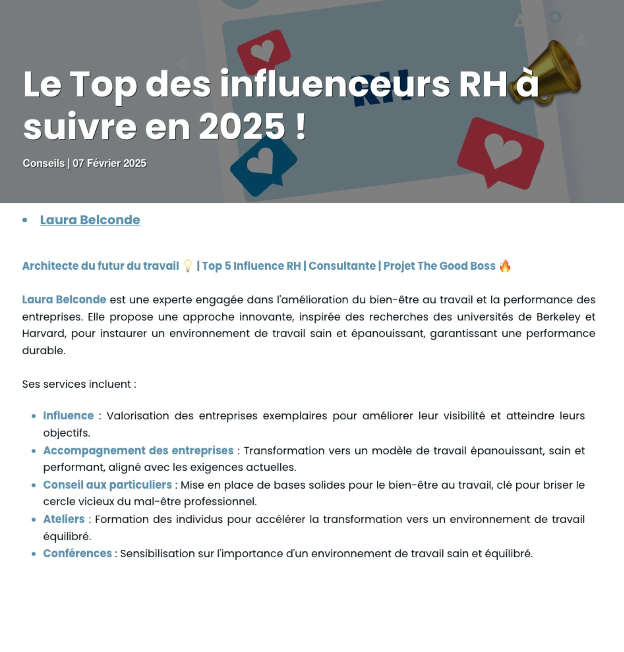 Mentionnée dans le top influenceurs RH à suivre en 2025