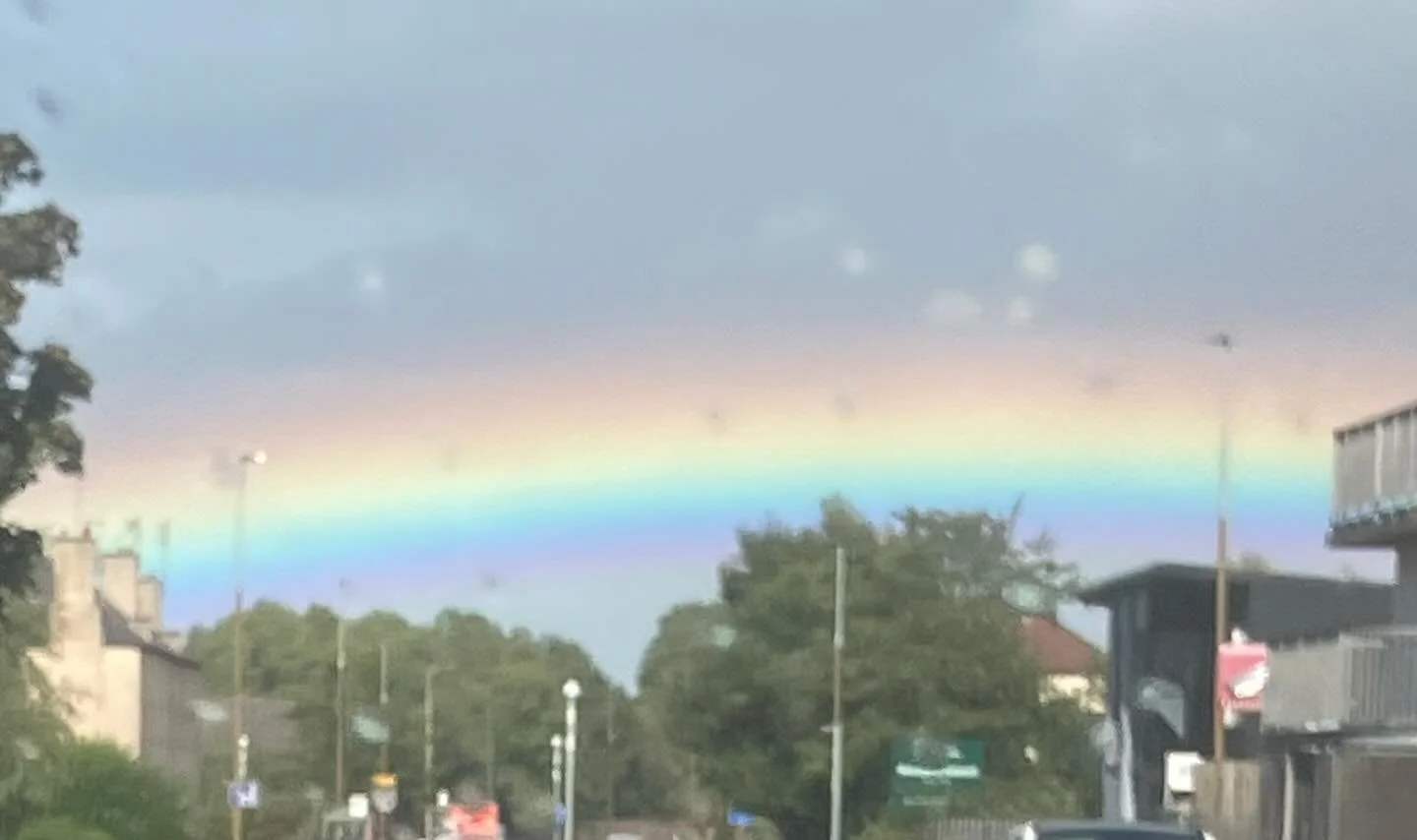 I have never seen a rainbow like this before. So horizontal, low in the sky and such wide stripes of colour. I see this as a sign of hope and an overall shift in vibration 🌈✨