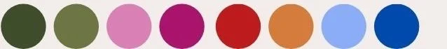 Row of eight colored circles in green, light green, pink, purple, red, orange, light blue, and dark blue