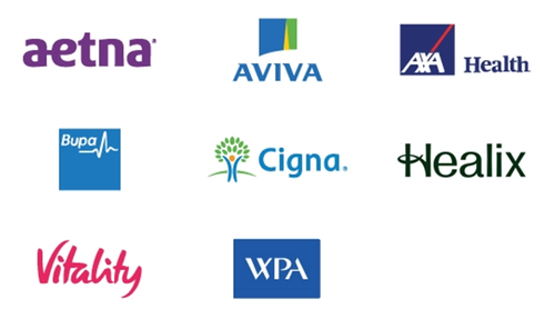 Accepted health insurers: Aetna, Aviva, AXA Health, Bupa, Cigna, Healix, Vitality, WPA