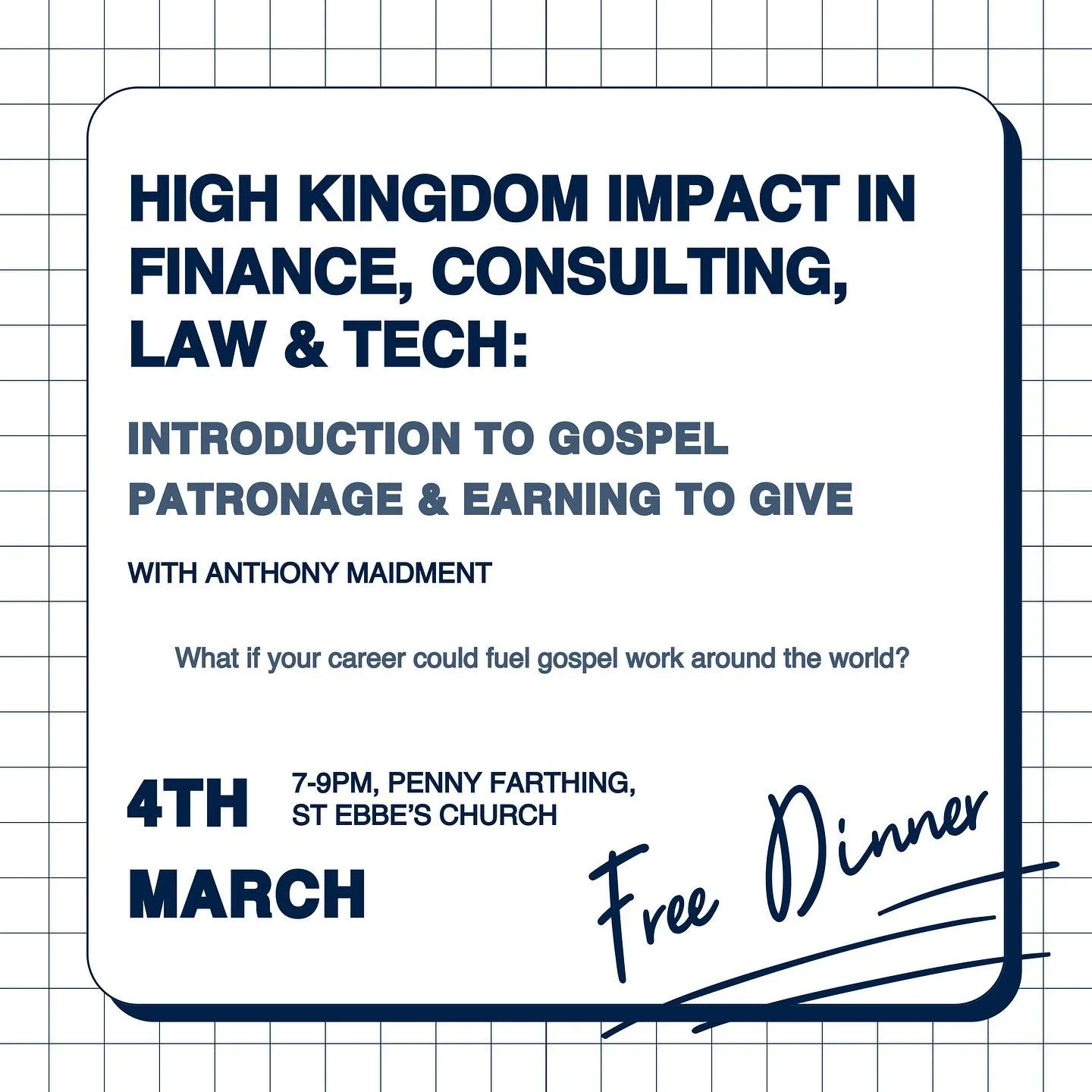 What if your career could fuel gospel work around the world? 🌍

Anthony Maidment, a hedge fund manager, will introduce the concept of gospel patronage, focusing on how pursuing a high-earning career can enable you to fund vital ministries and advanc
