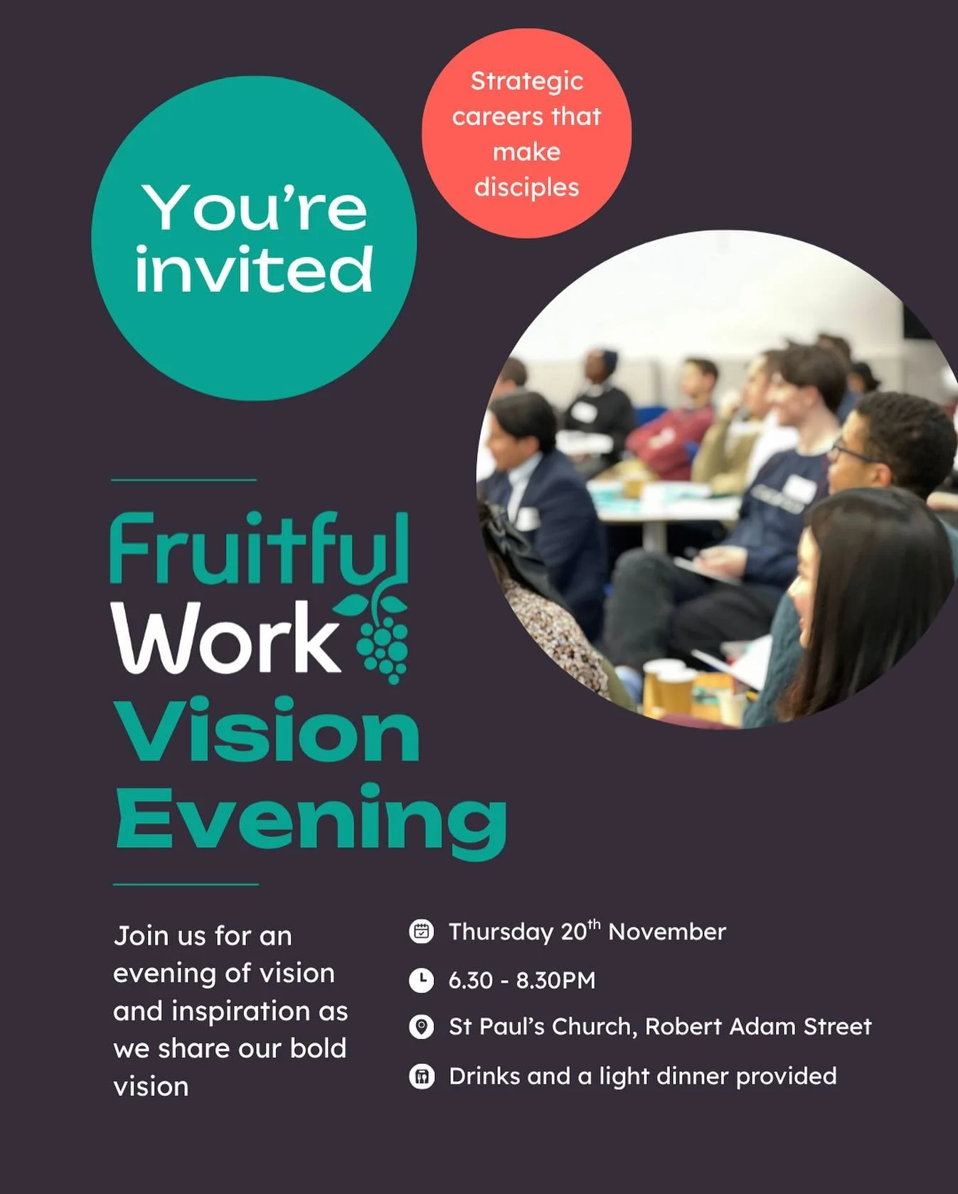 ✨ You’re invited! ✨ Sign up in bio! 🔗
Join us for an evening of vision and inspiration as we share the bold mission behind Fruitful Work - an organisation equipping Christian students to go all-in with their careers for Jesus and step into st