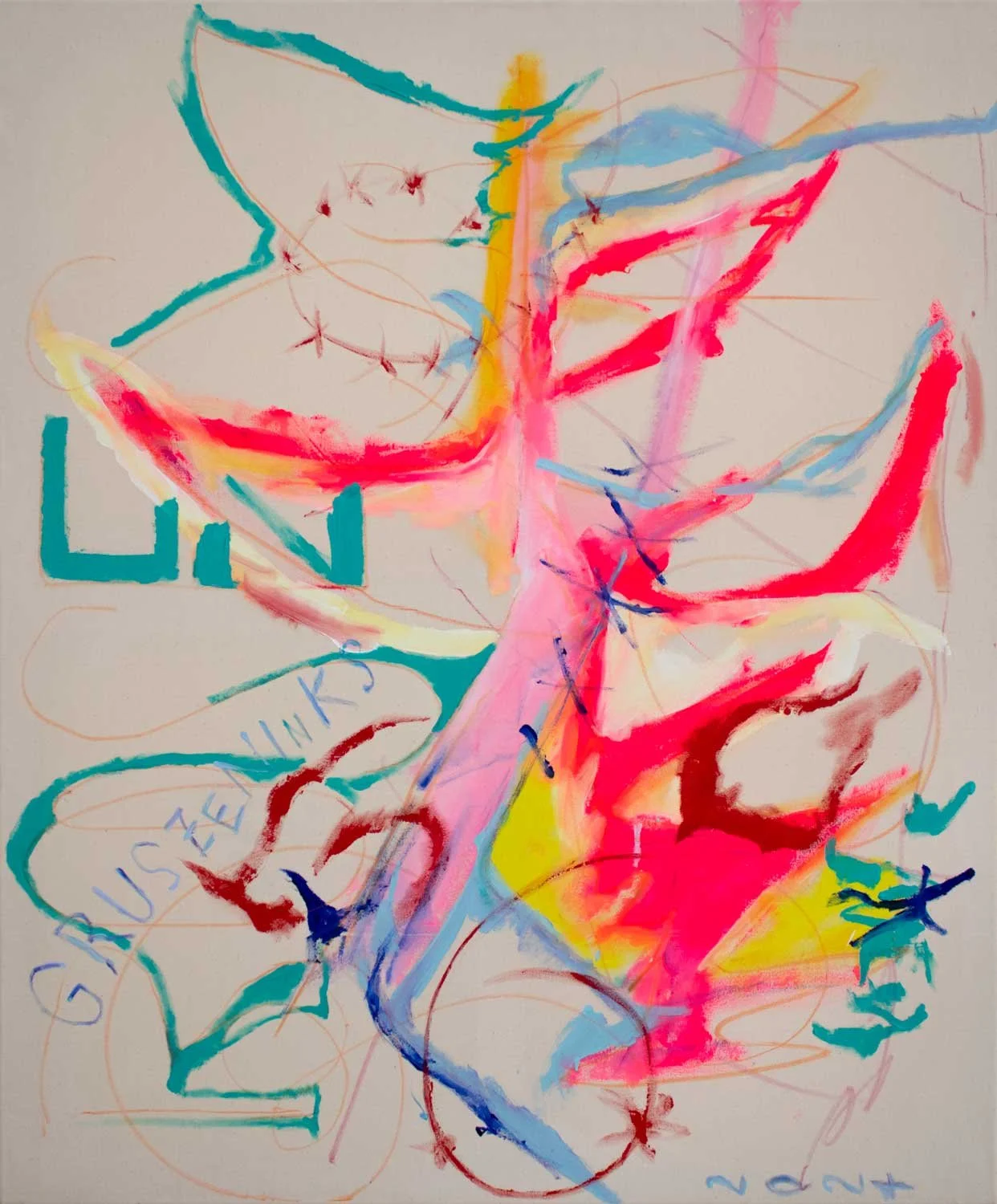 Detail Malerei Acryl auf Leinwand von Jana Gruszeninks „Kaltes Wasser Blau“, Gruppenausstellung in der Schillerstraße Karlsruhe, September 2025