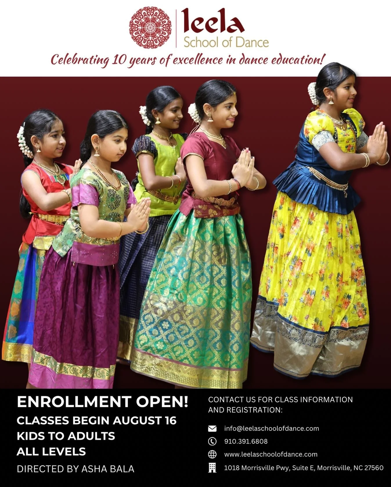 Class enrollment for 2025-2026 now open!

Leela School of Dance invites kids, teens and adult learners of all levels to join our enriching curriculum starting Saturday, August 16, 2025.

At Leela, dance is more than performance, it&rsquo;s a holistic