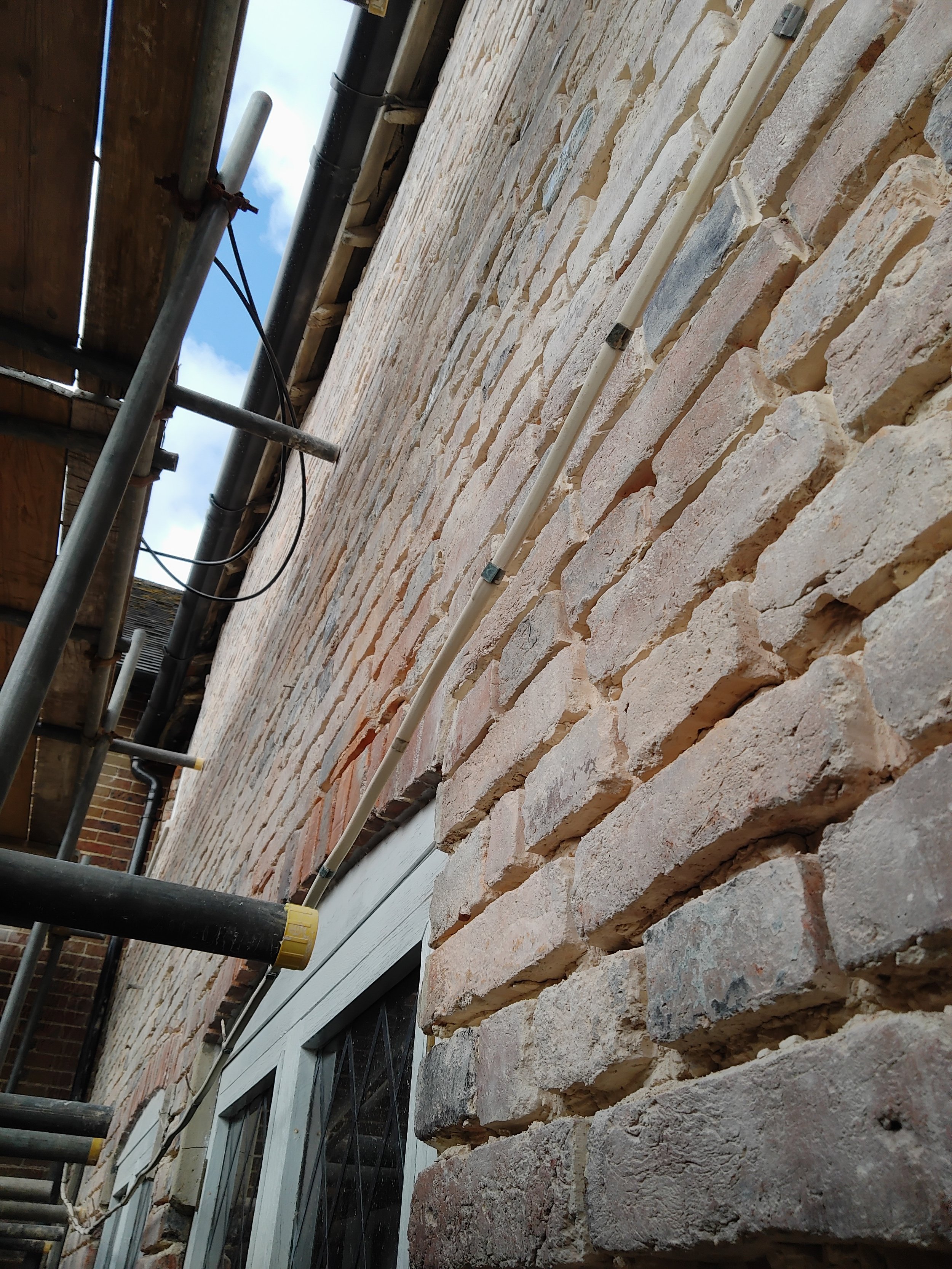 *During.*
A Grade II listed farmhouse. A gorgeous and rambling building, works involve removal of cement, oakum installation around windows and other such things.
Works are on going and this will be updated as and when.