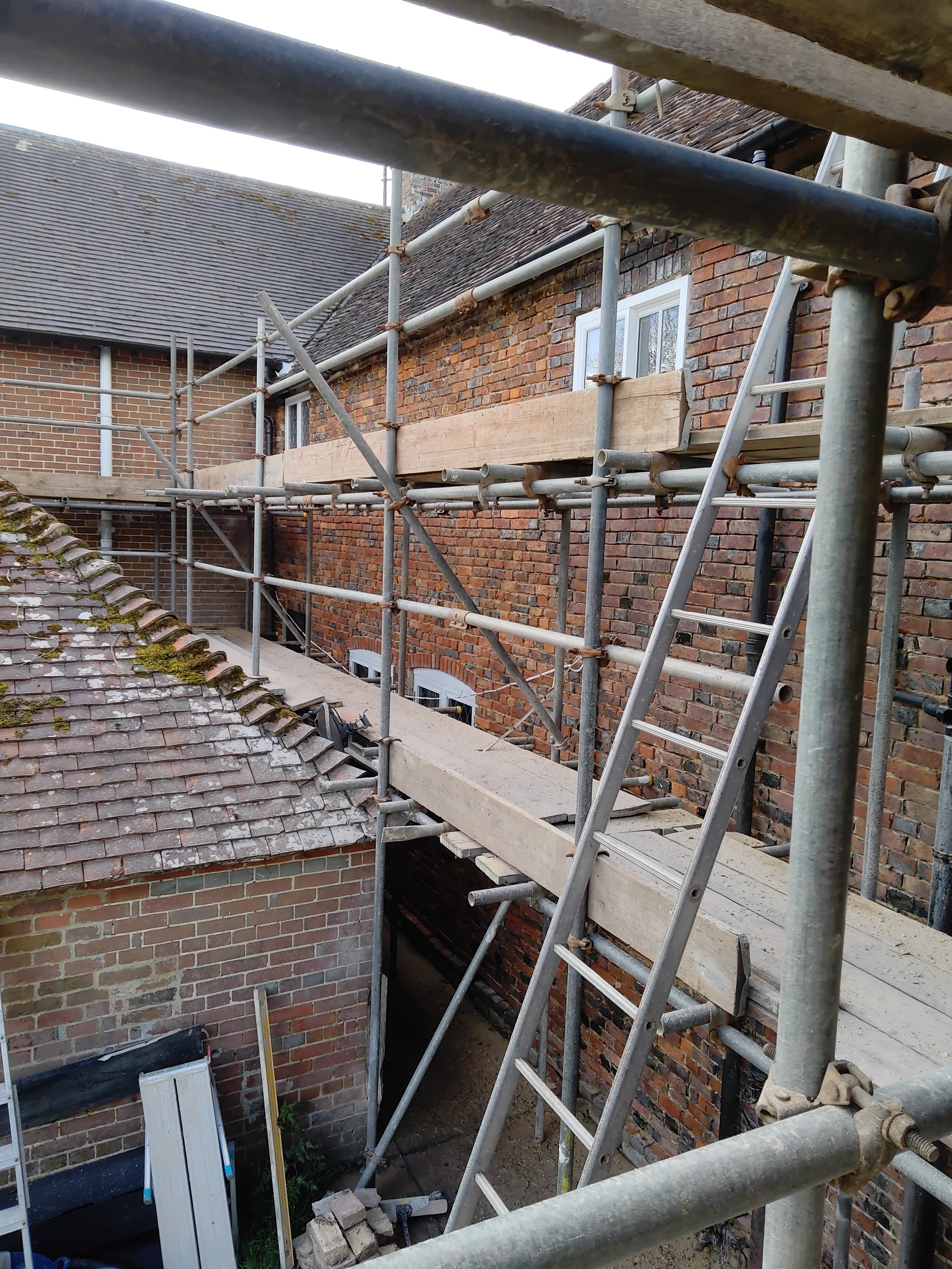 *During.*
A Grade II listed farmhouse. A gorgeous and rambling building, works involve removal of cement, oakum installation around windows and other such things.
Works are on going and this will be updated as and when.