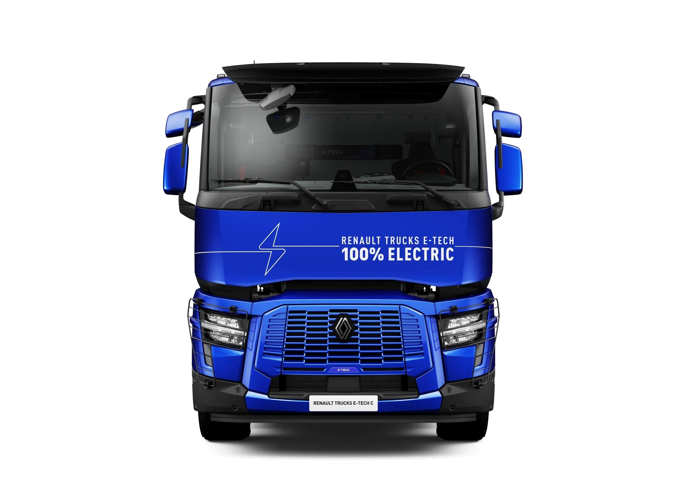 Frontansicht des Renault Trucks E-Tech C mit modernem Elektrolastwagen-Design für nachhaltigen Baustellen- und Verteilerverkehr.