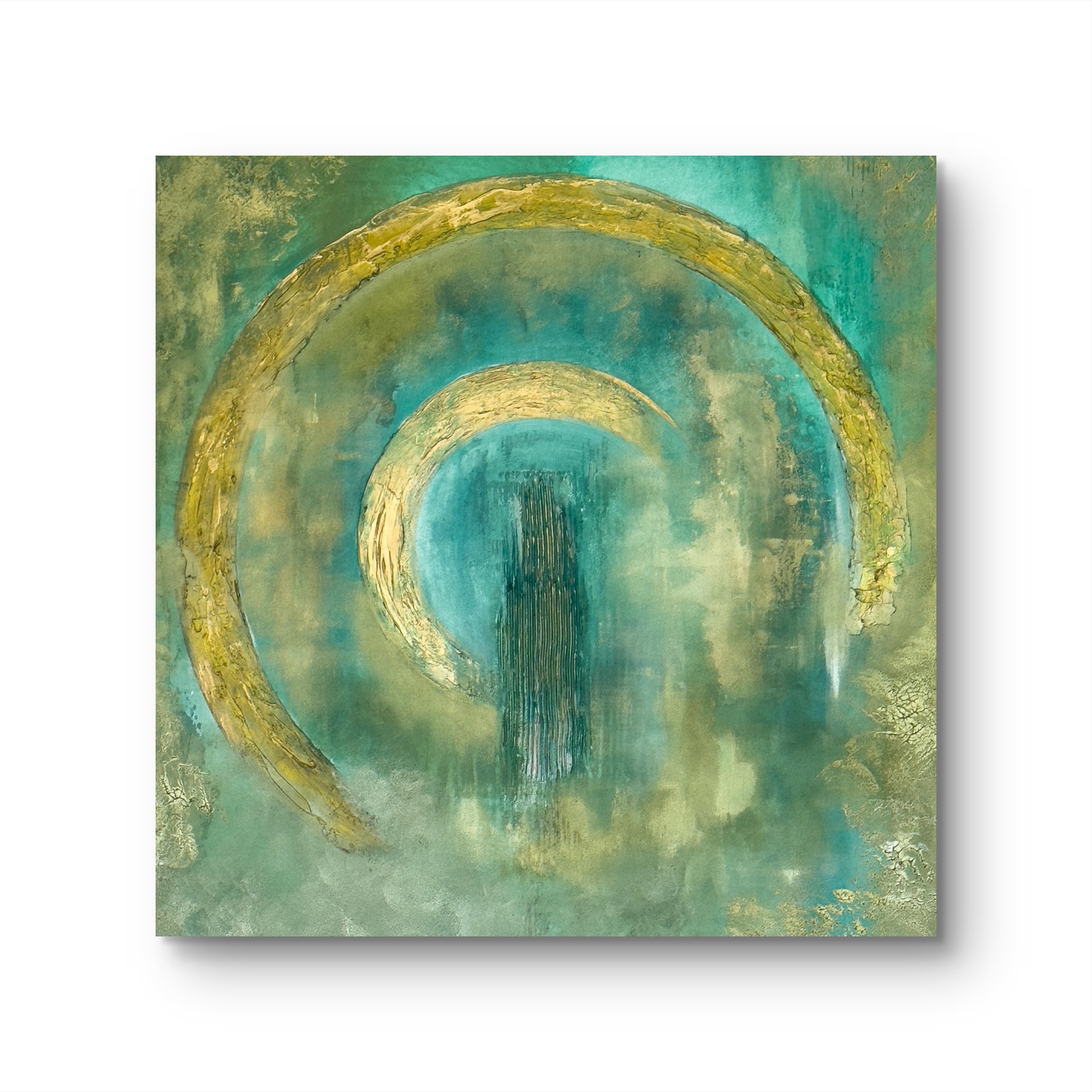Abstraktes Gemälde Grün & Gold (80 x 80 cm) – Wandbild mit Struktur – moderne Kunst auf Leinwand kaufen – spirituelle Kunst Unikat
